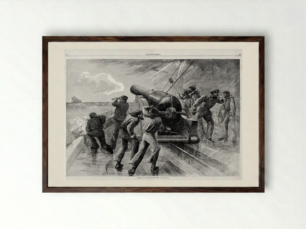 Chase of a Blockade Runner - Fine Art Print - Framed Print Dark Wood