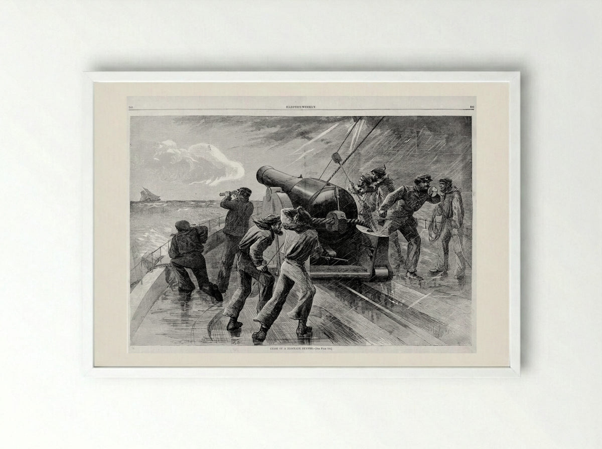 Chase of a Blockade Runner - Fine Art Print - Framed Print White