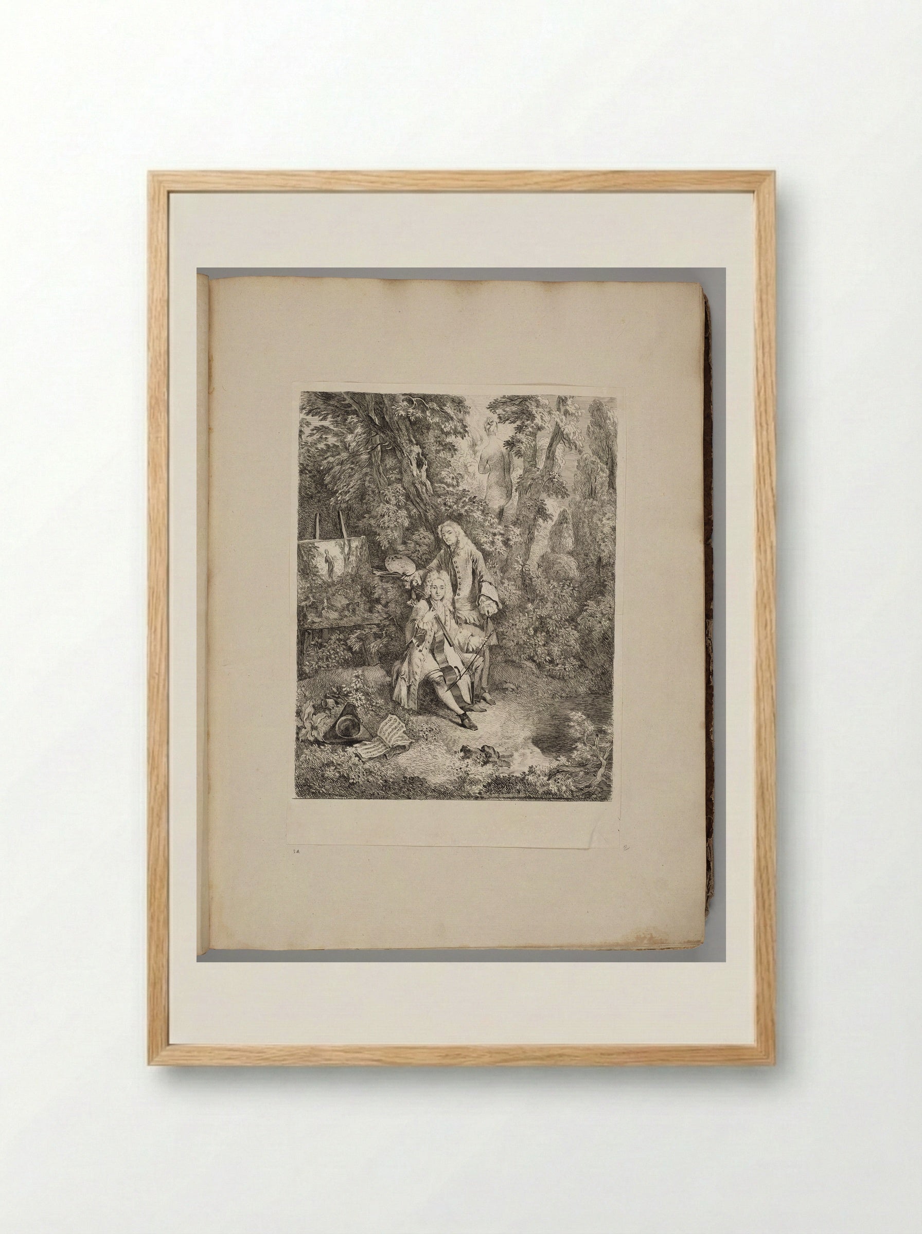 Watteau at His Easel, Jullienne Playing the Cello, in a Shady Grove - Fine Art Print - Framed Print Wood