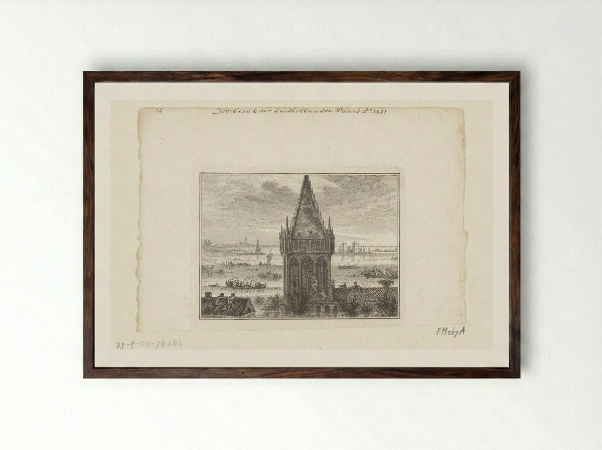 Doorbraak der Zuidhollandse Waard - Unknown Artist - Framed Print Dark Wood