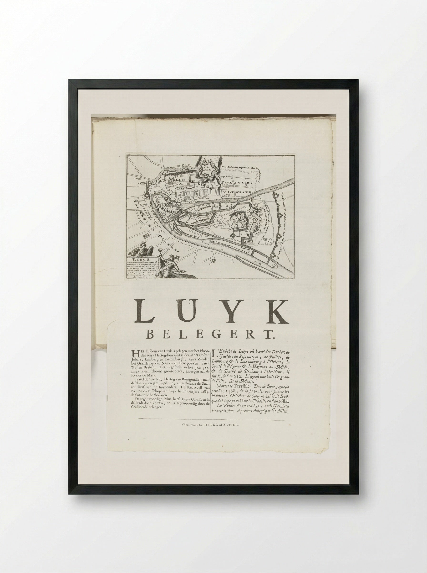 Plattegrond van Luik - Unknown Artist - Framed Print Black