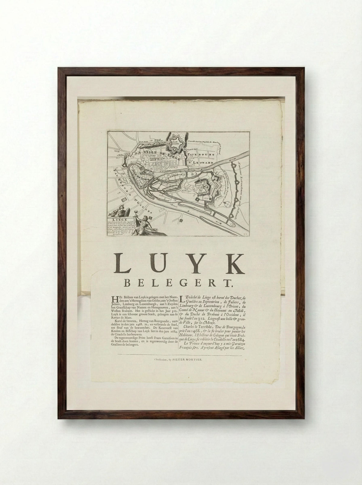 Plattegrond van Luik - Unknown Artist - Framed Print Dark Wood