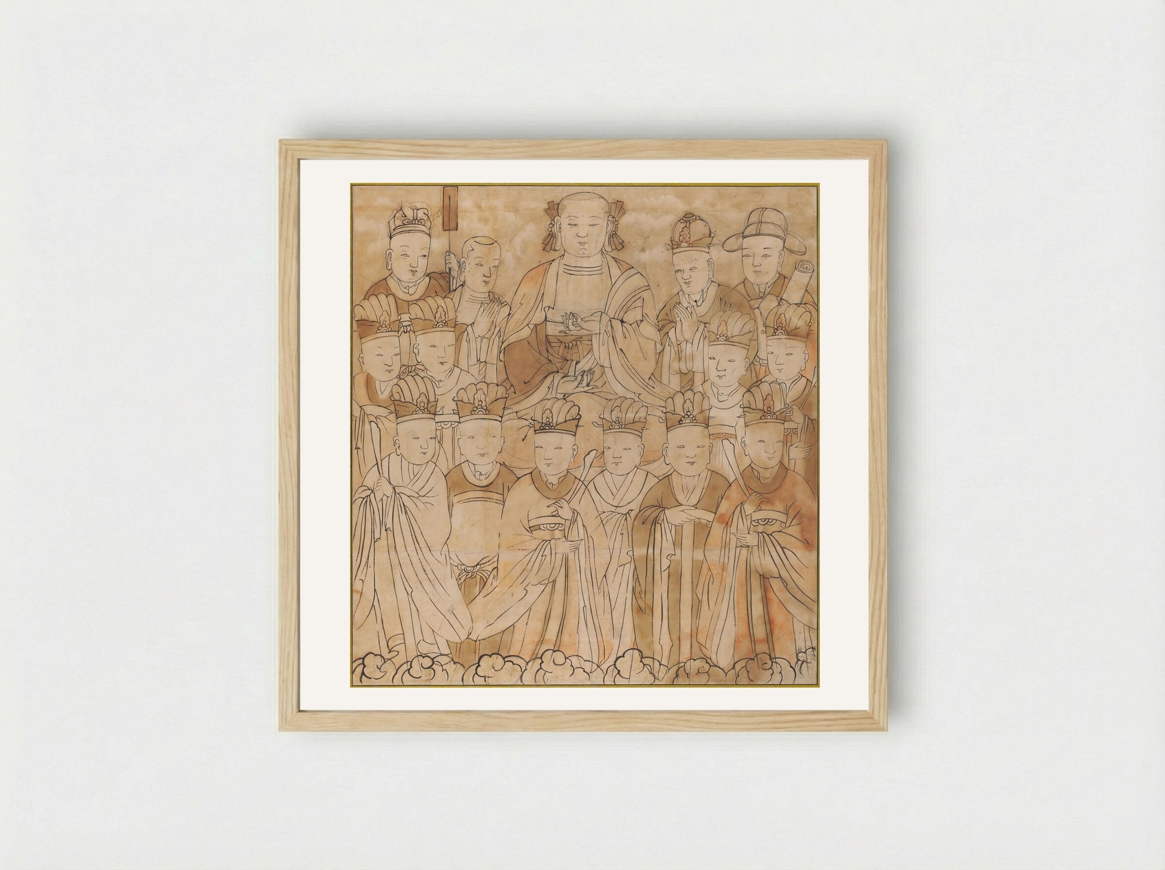 Seated Chijang Posal Flanked by the Ten Kings of Hell, Monk Tomyŏng, and Three Officials - Unknown Artist - Framed Print Wood