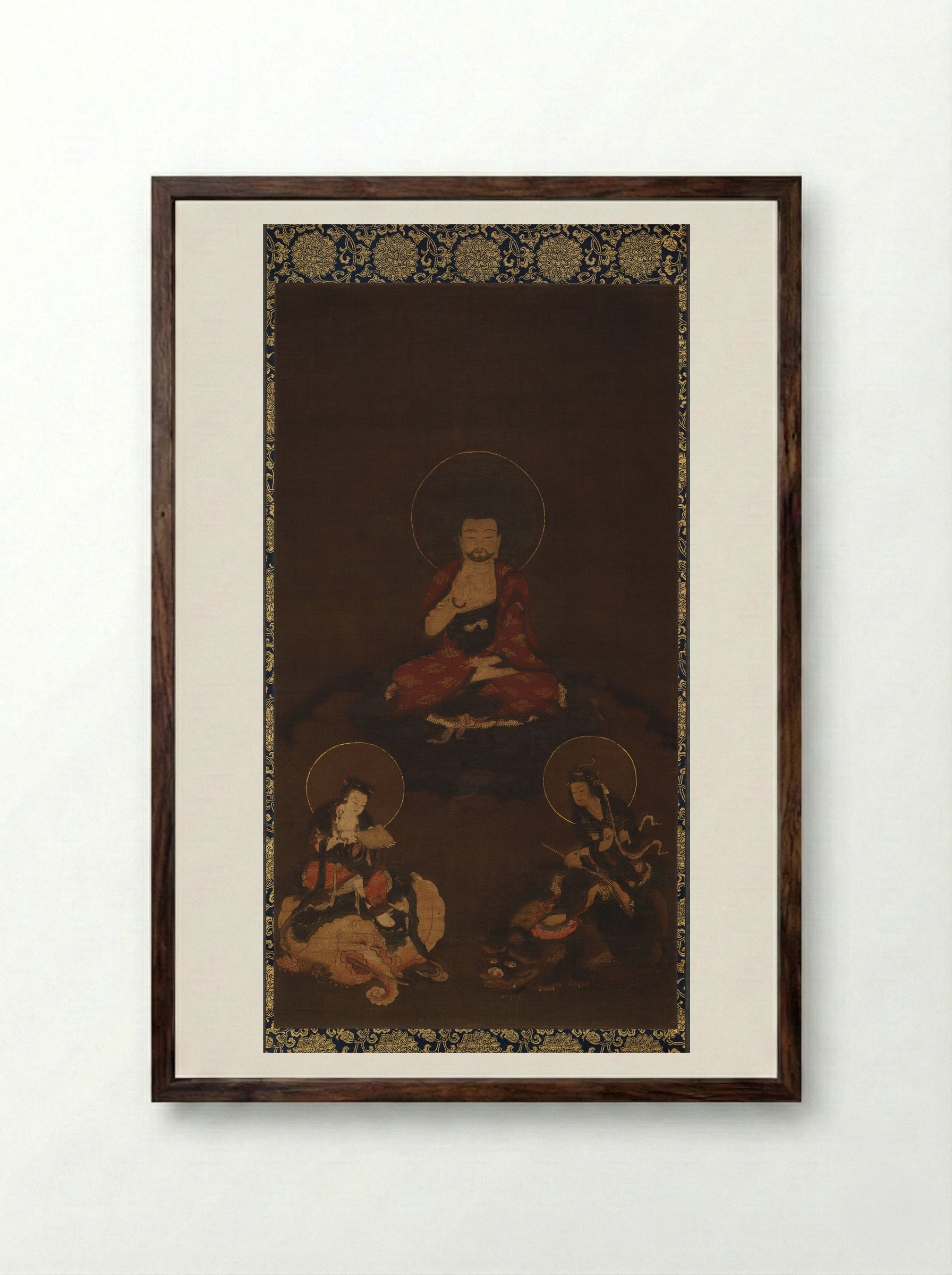 Shaka Nyorai Triad - Unknown Artist - Framed Print Dark Wood