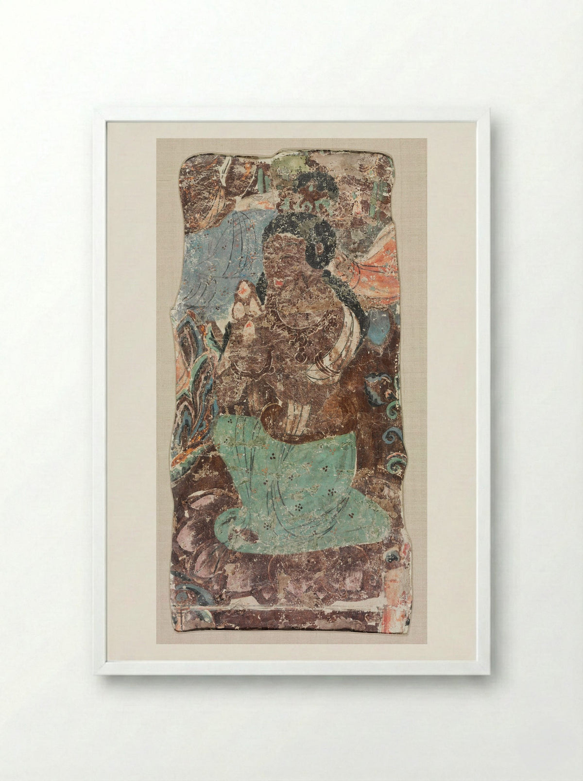 Kneeling Attendant Holding a Triple Jewel - Unknown Artist - Framed Print White