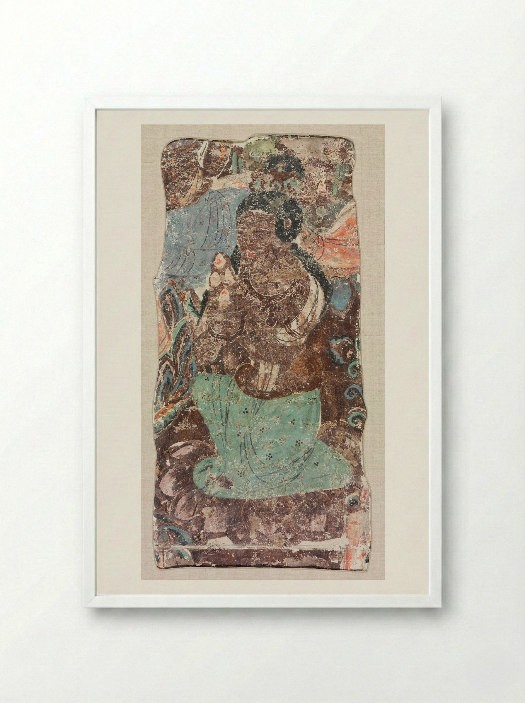 Kneeling Attendant Holding a Triple Jewel - Unknown Artist - Framed Print White
