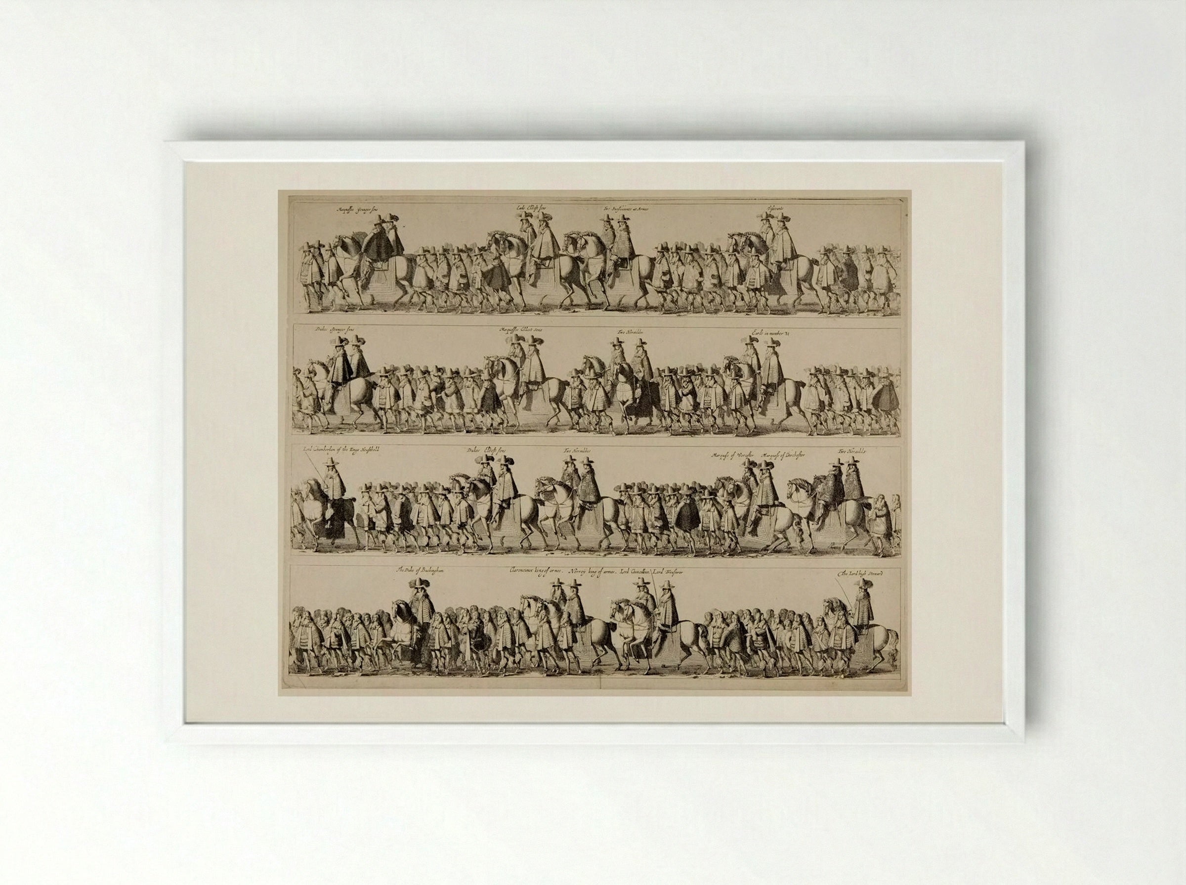 Coronation Procession of Charles II through London - Fine Art Print - Framed Print White