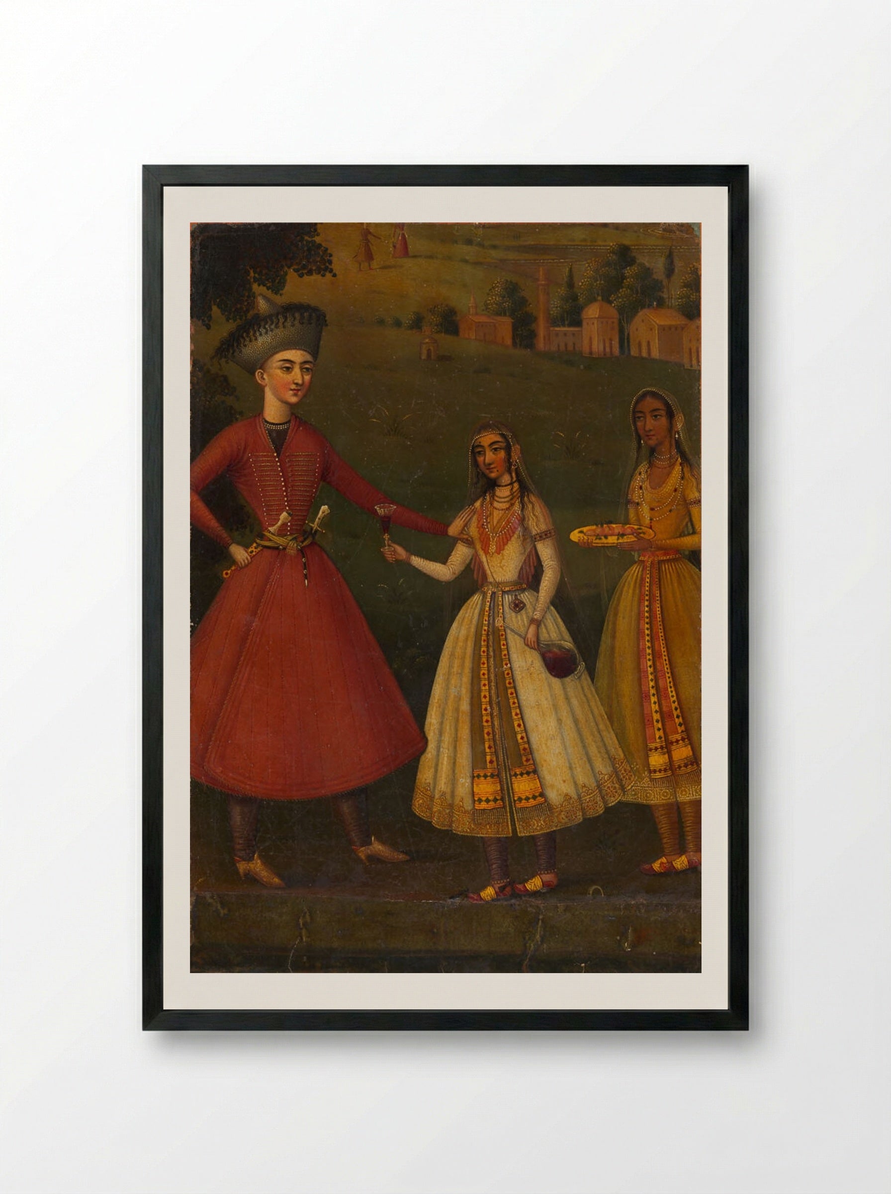 Courtier Refusing Wine from Indian Courtesans - Unknown Artist - Framed Print Black