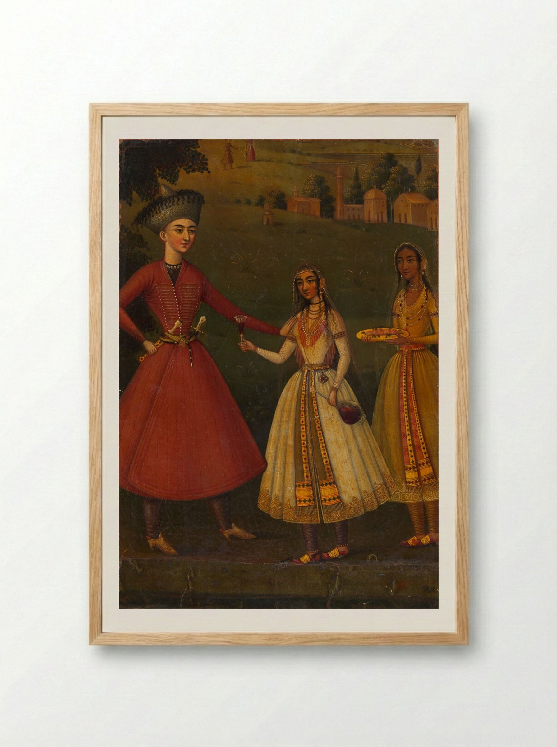Courtier Refusing Wine from Indian Courtesans - Unknown Artist - Framed Print Wood