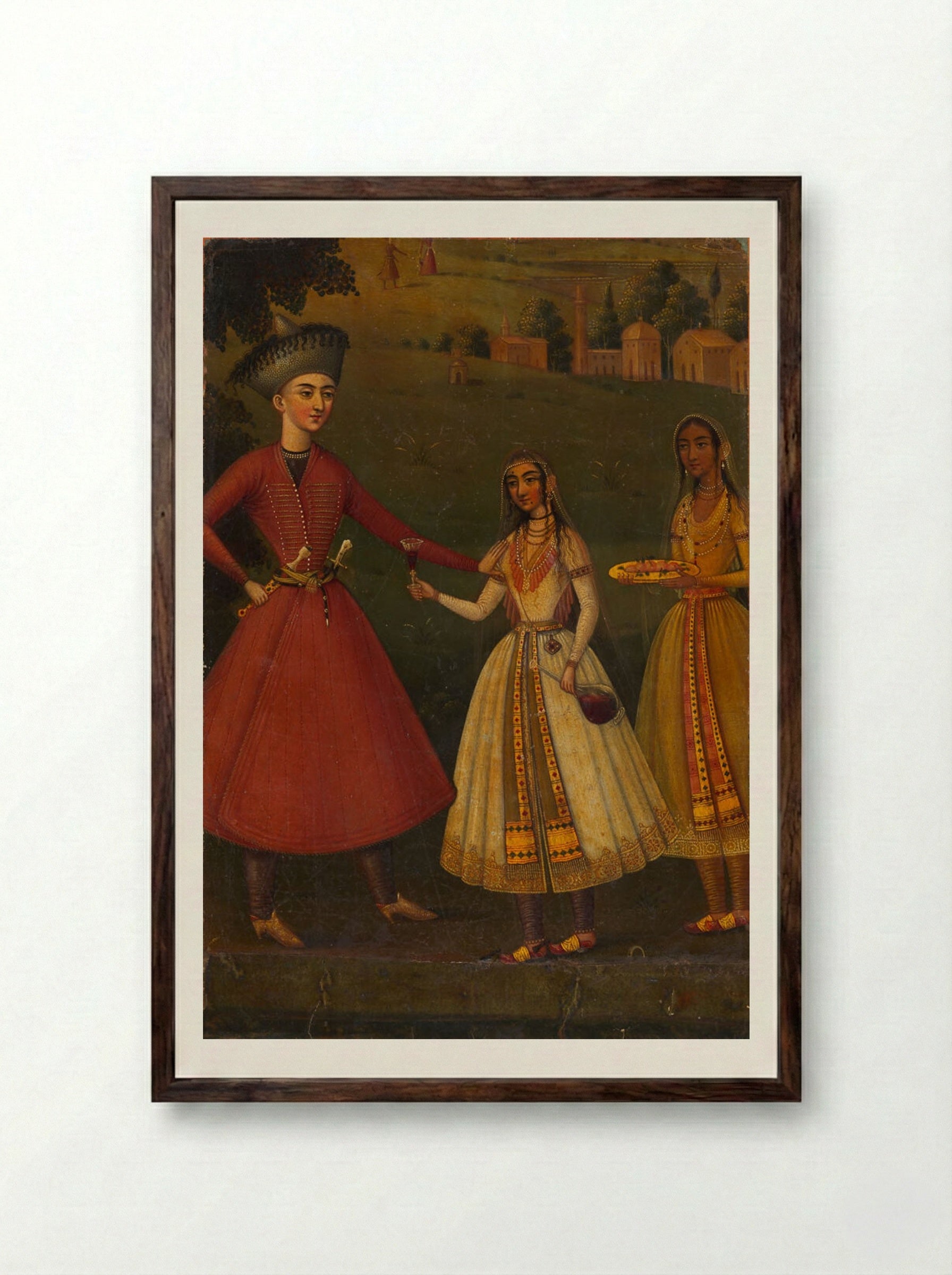 Courtier Refusing Wine from Indian Courtesans - Unknown Artist - Framed Print Dark Wood