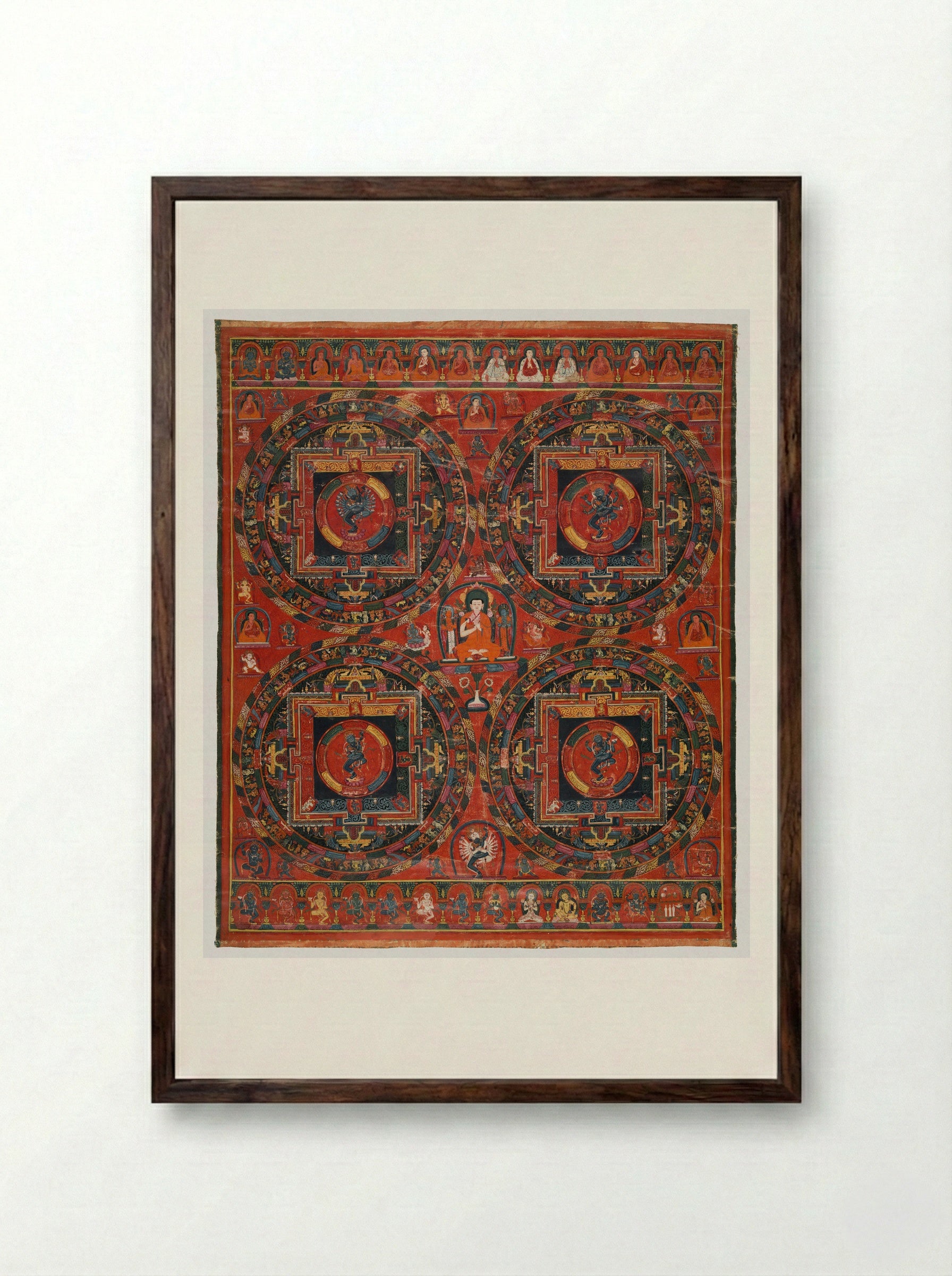 Four-circle Hevajra Mandala - Unknown Artist - Framed Print Dark Wood