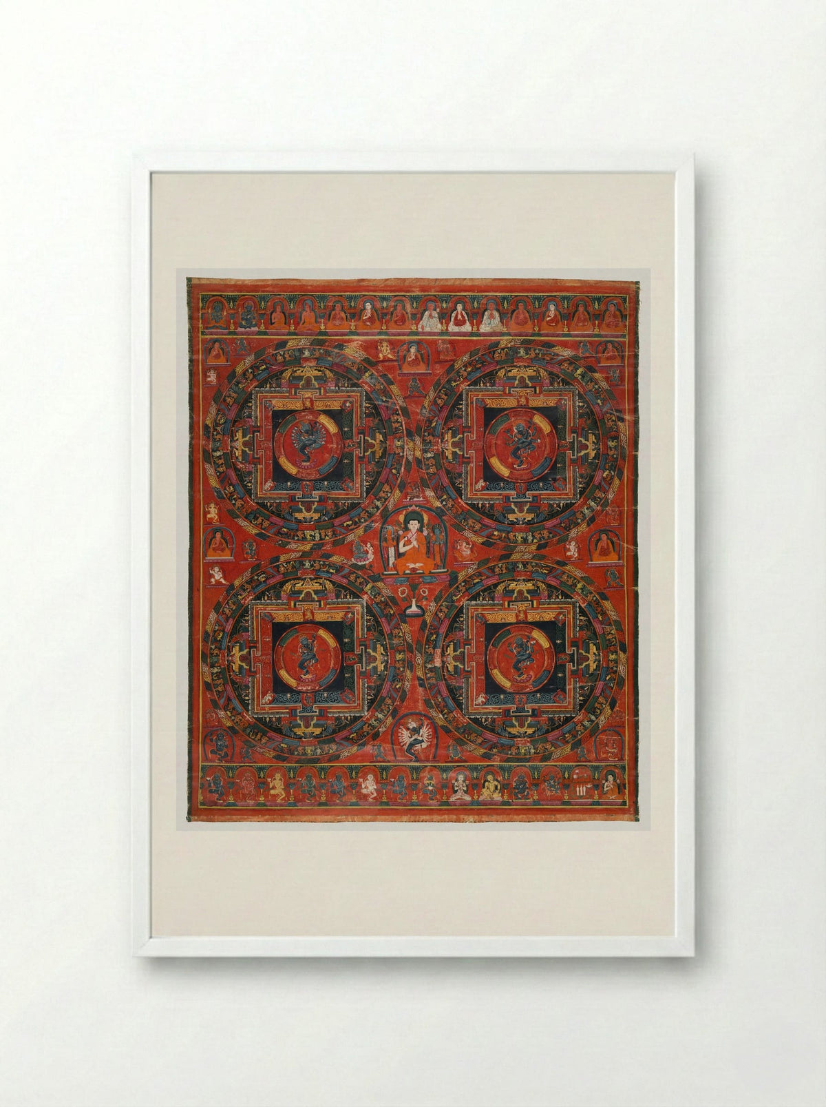Four-circle Hevajra Mandala - Unknown Artist - Framed Print White