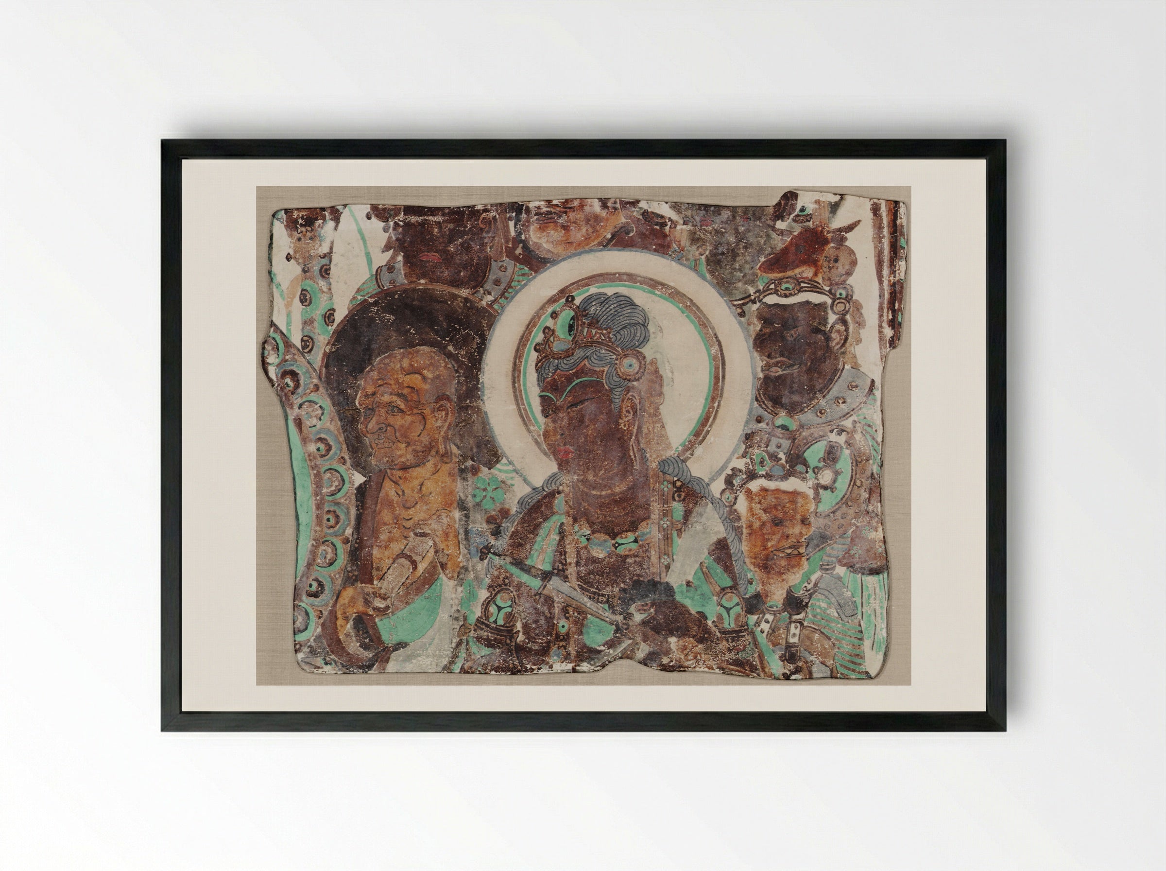Bodhisattva Surrounded by a Monk and Devas - Unknown Artist - Framed Print Black