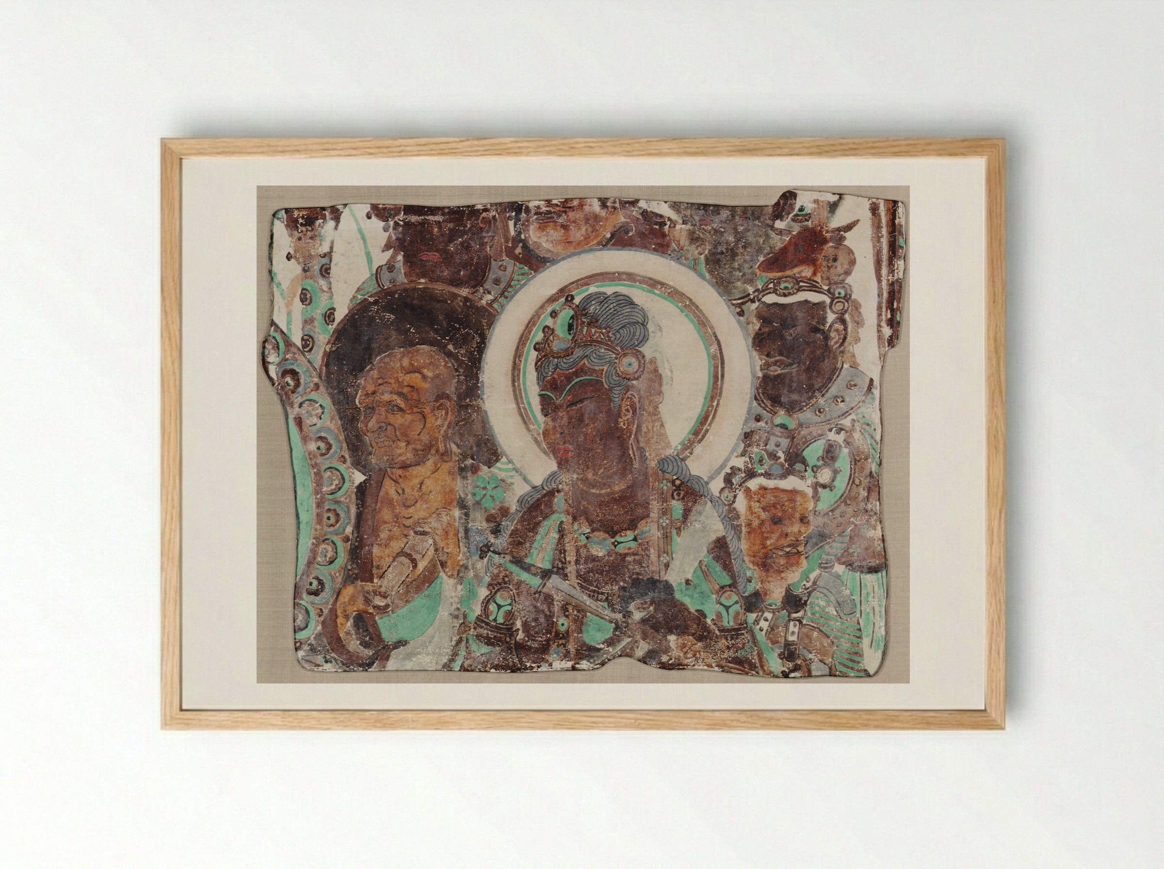 Bodhisattva Surrounded by a Monk and Devas - Unknown Artist - Framed Print Wood