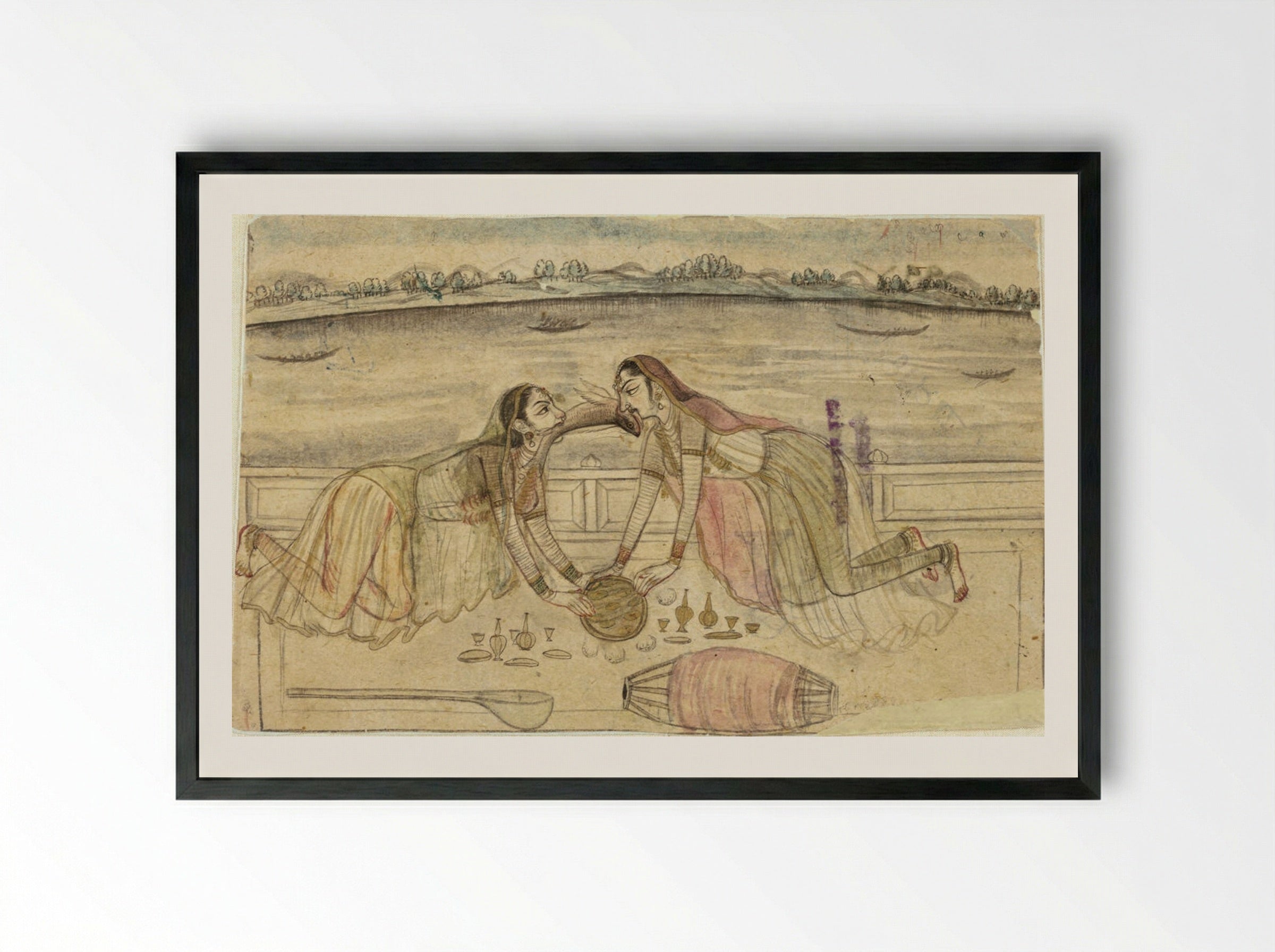 Strange Happenings on a Terrace - Nihal Chand - Framed Print Black