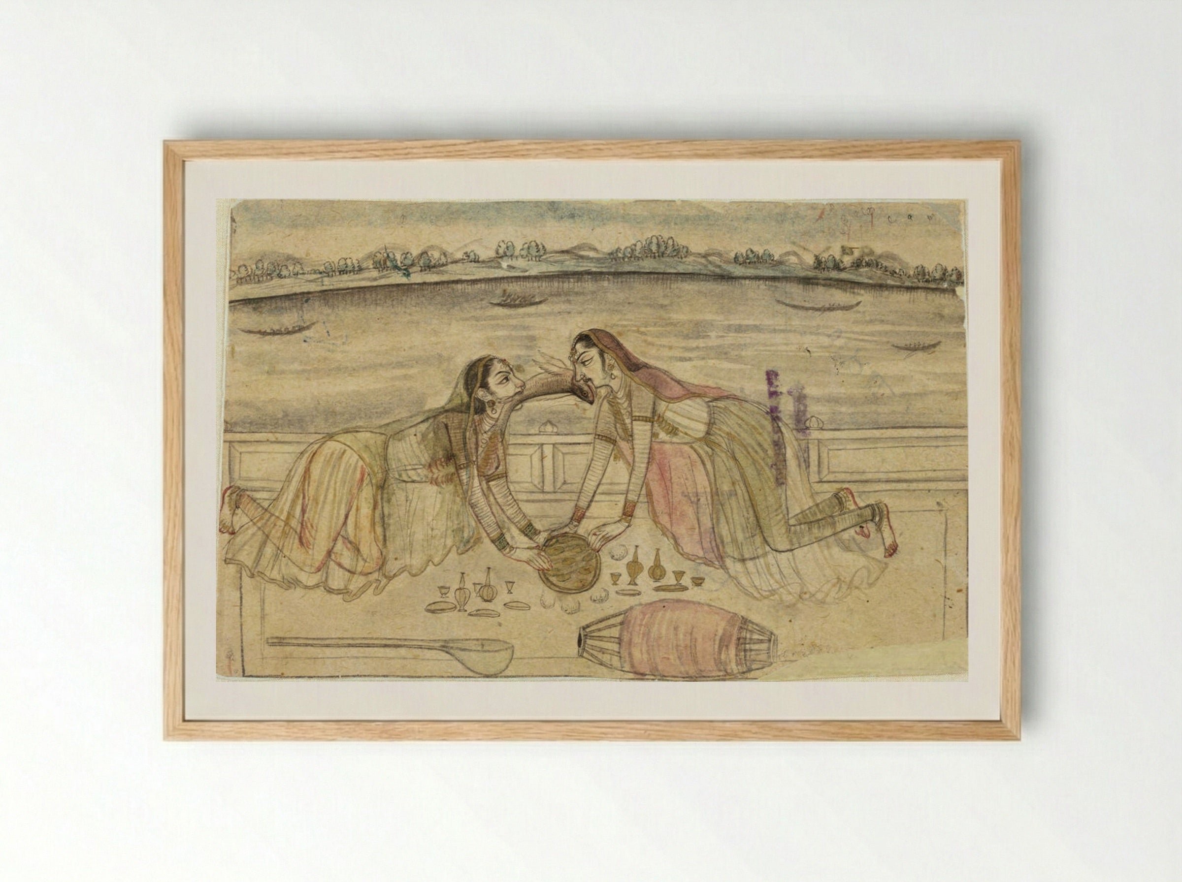 Strange Happenings on a Terrace - Nihal Chand - Framed Print Wood