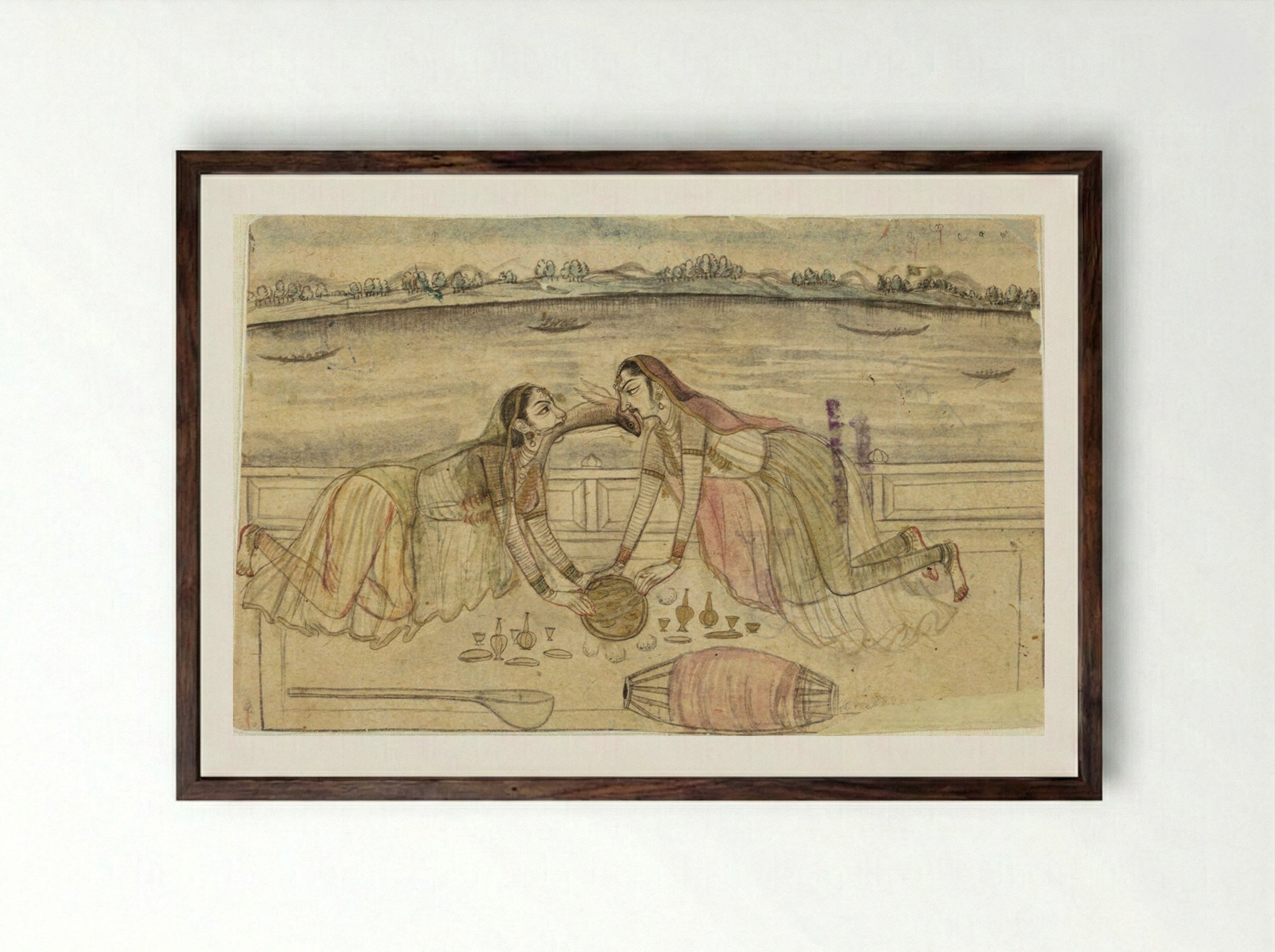 Strange Happenings on a Terrace - Nihal Chand - Framed Print Dark Wood