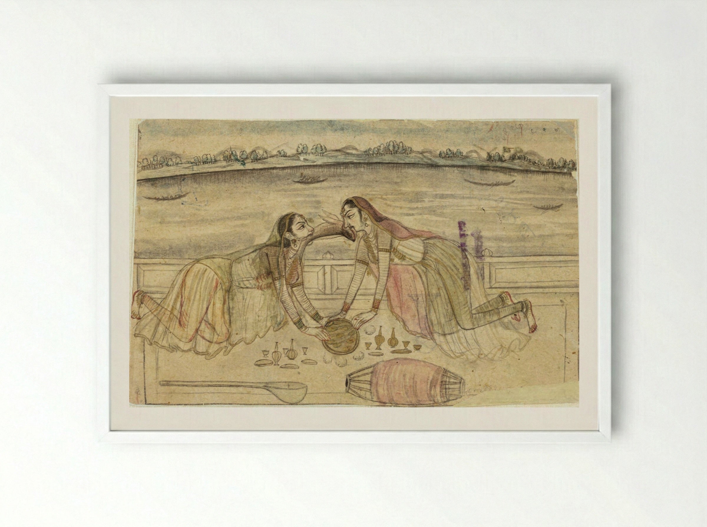 Strange Happenings on a Terrace - Nihal Chand - Framed Print White