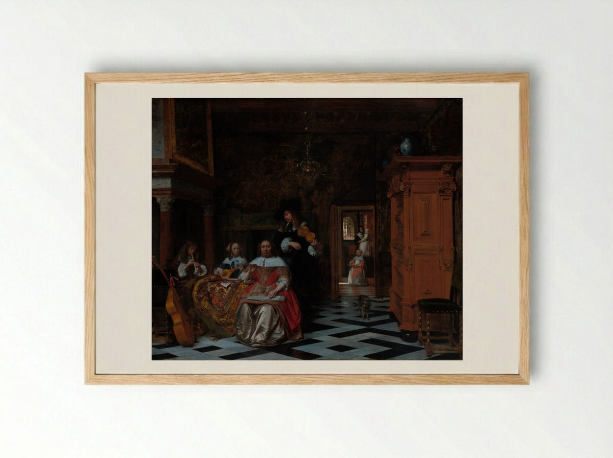 Portrait of a Family Playing Music - Pieter de Hooch - Framed Print Wood