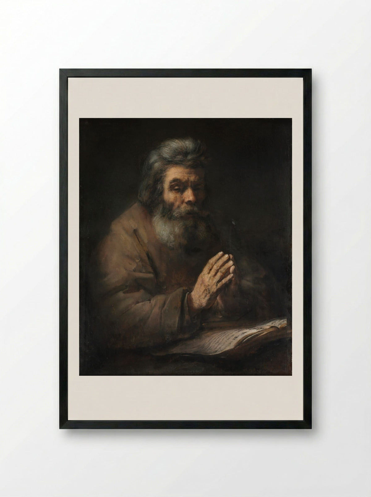 An Elderly Man in Prayer - Rembrandt van Rijn - Framed Print Black