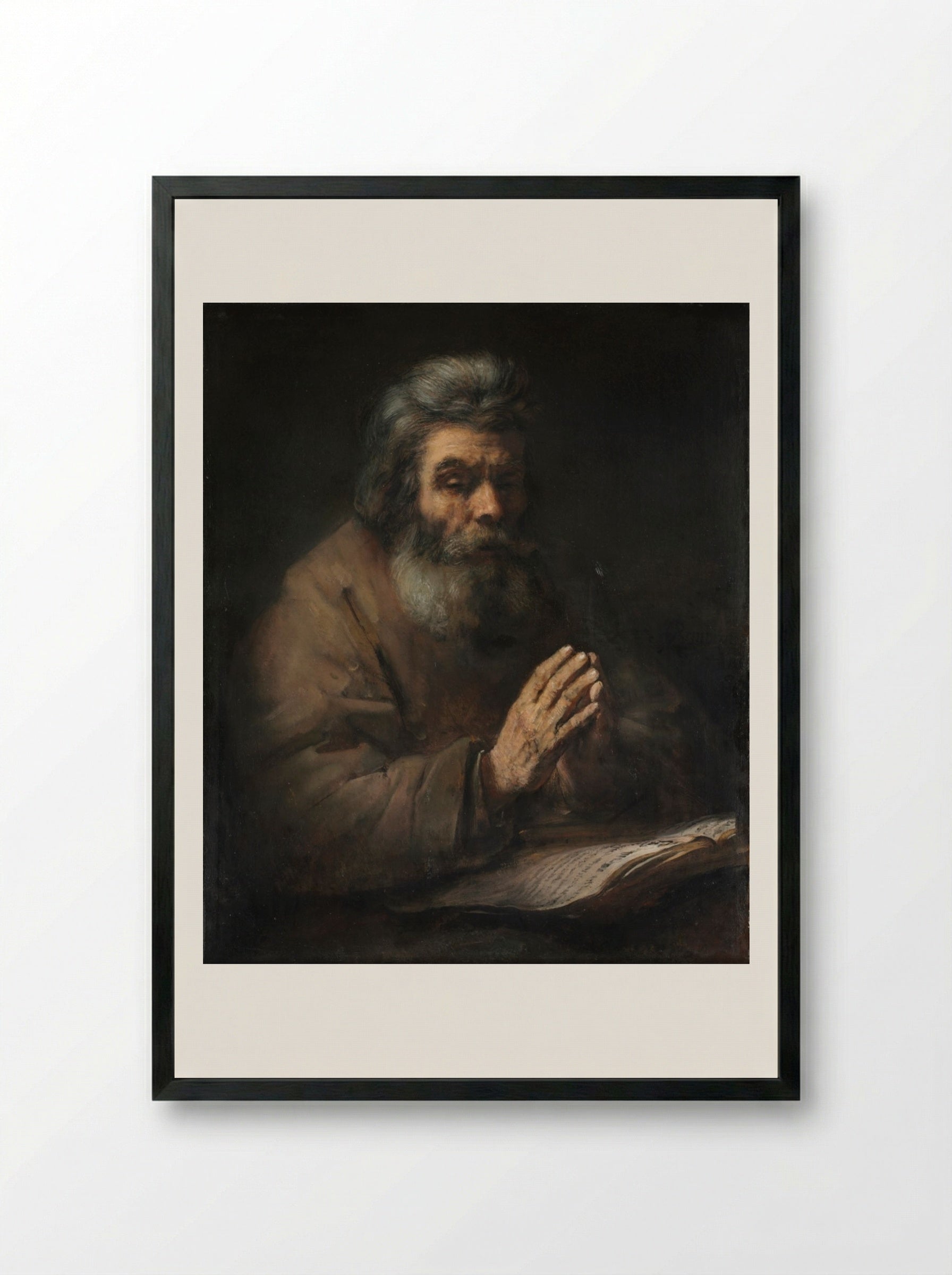 An Elderly Man in Prayer - Rembrandt van Rijn - Framed Print Black