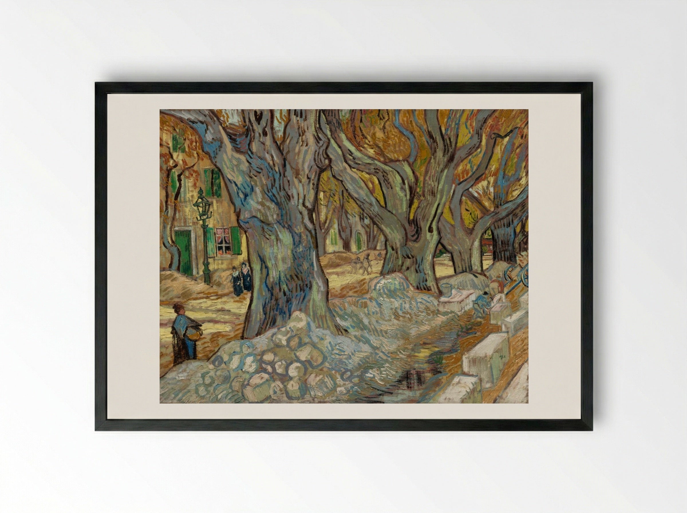 The Large Plane Trees (Road Menders at Saint-Rémy) - Vincent van Gogh - Framed Print Black