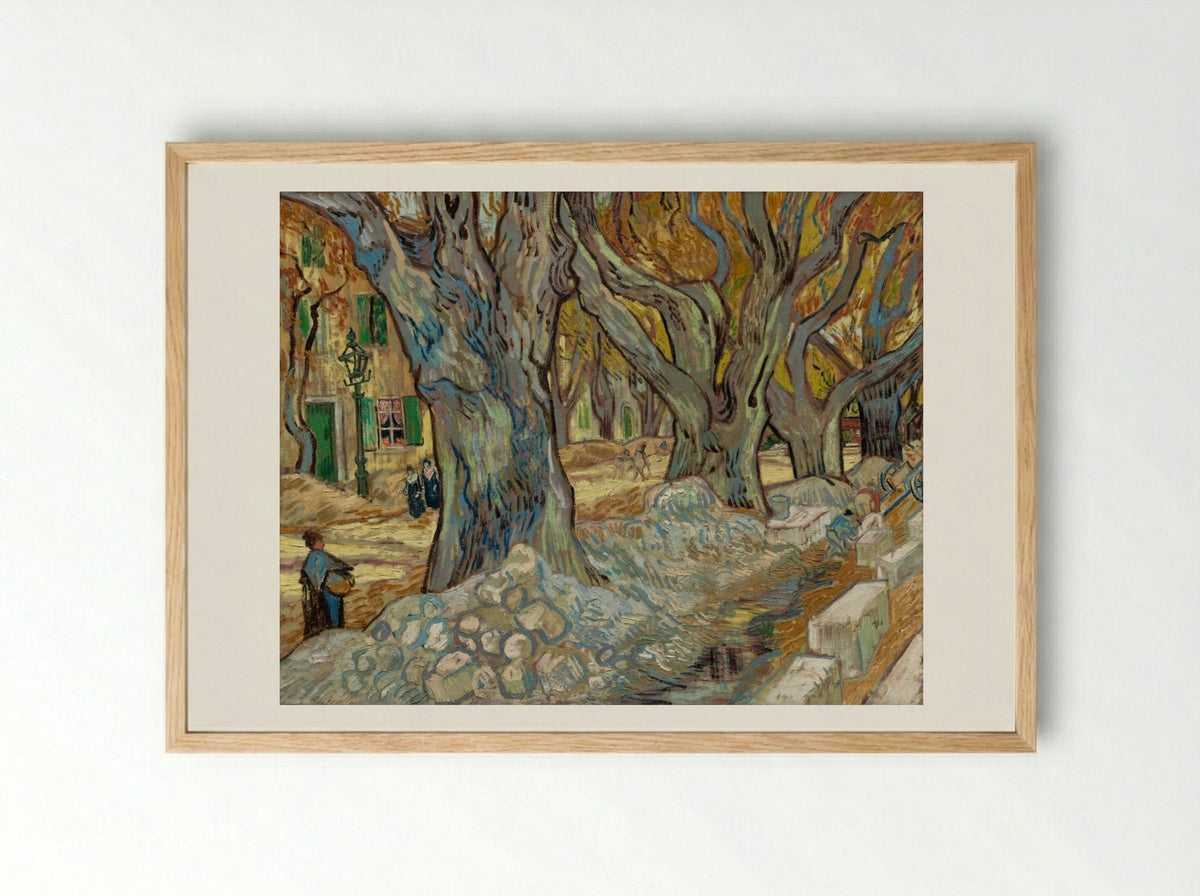 The Large Plane Trees (Road Menders at Saint-Rémy) - Vincent van Gogh - Framed Print Wood