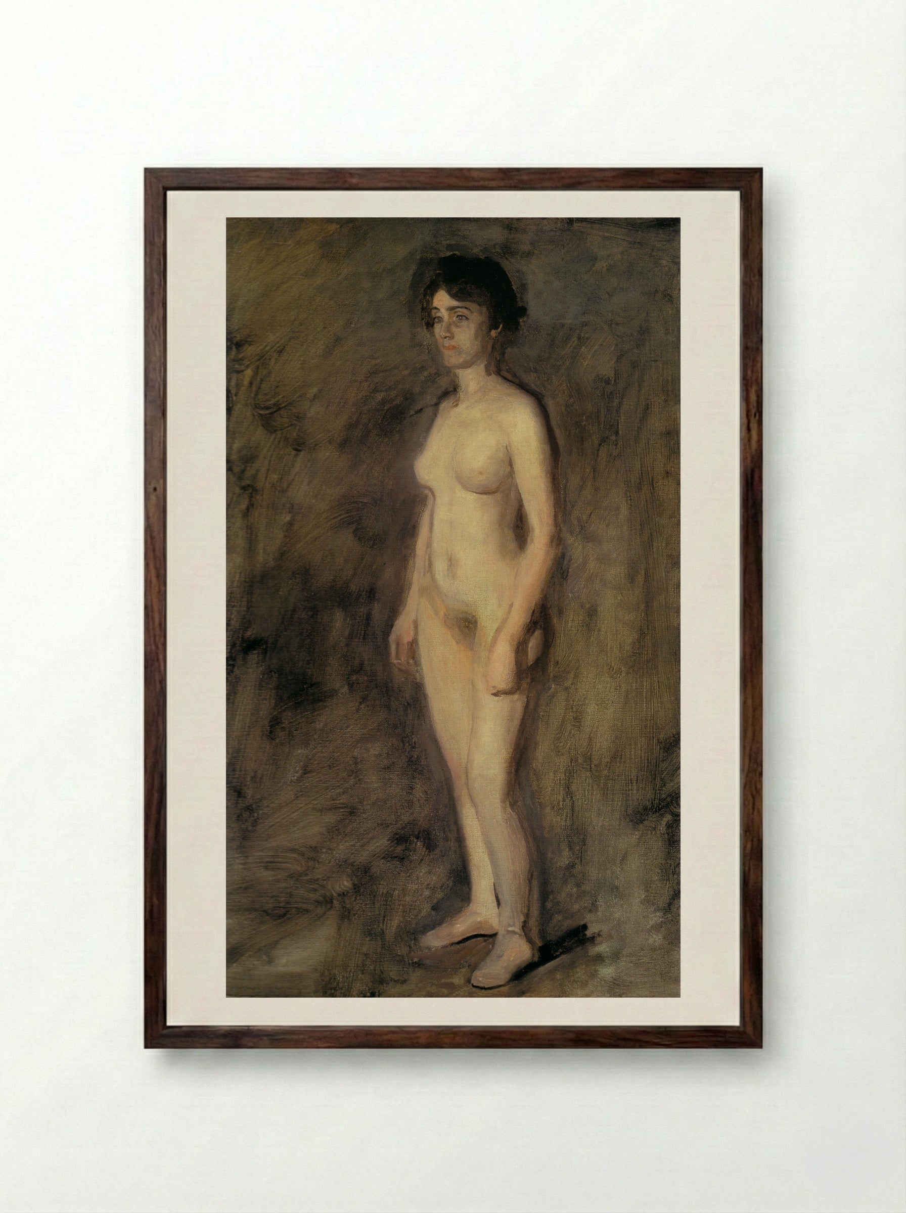 Standing Female Nude - Thomas Eakins - Framed Print Dark Wood