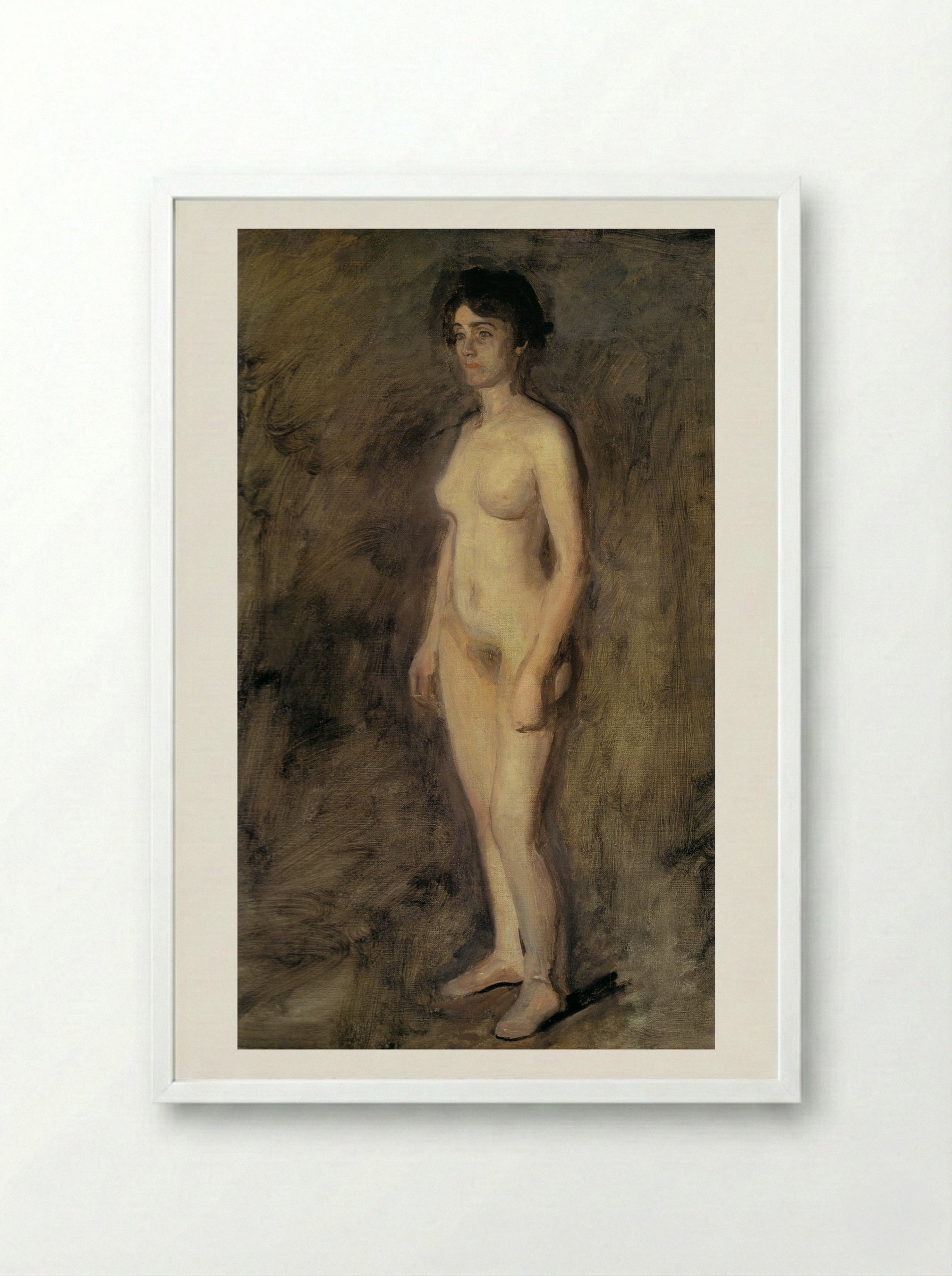Standing Female Nude - Thomas Eakins - Framed Print White