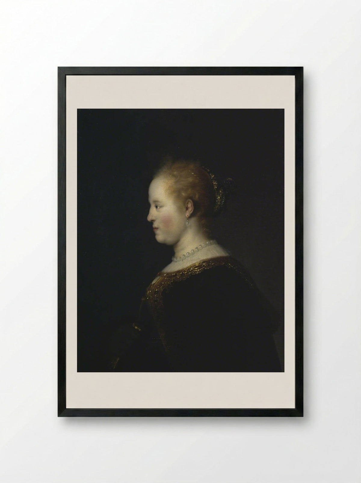 Portrait of a Woman - Rembrandt van Rijn - Framed Print Black