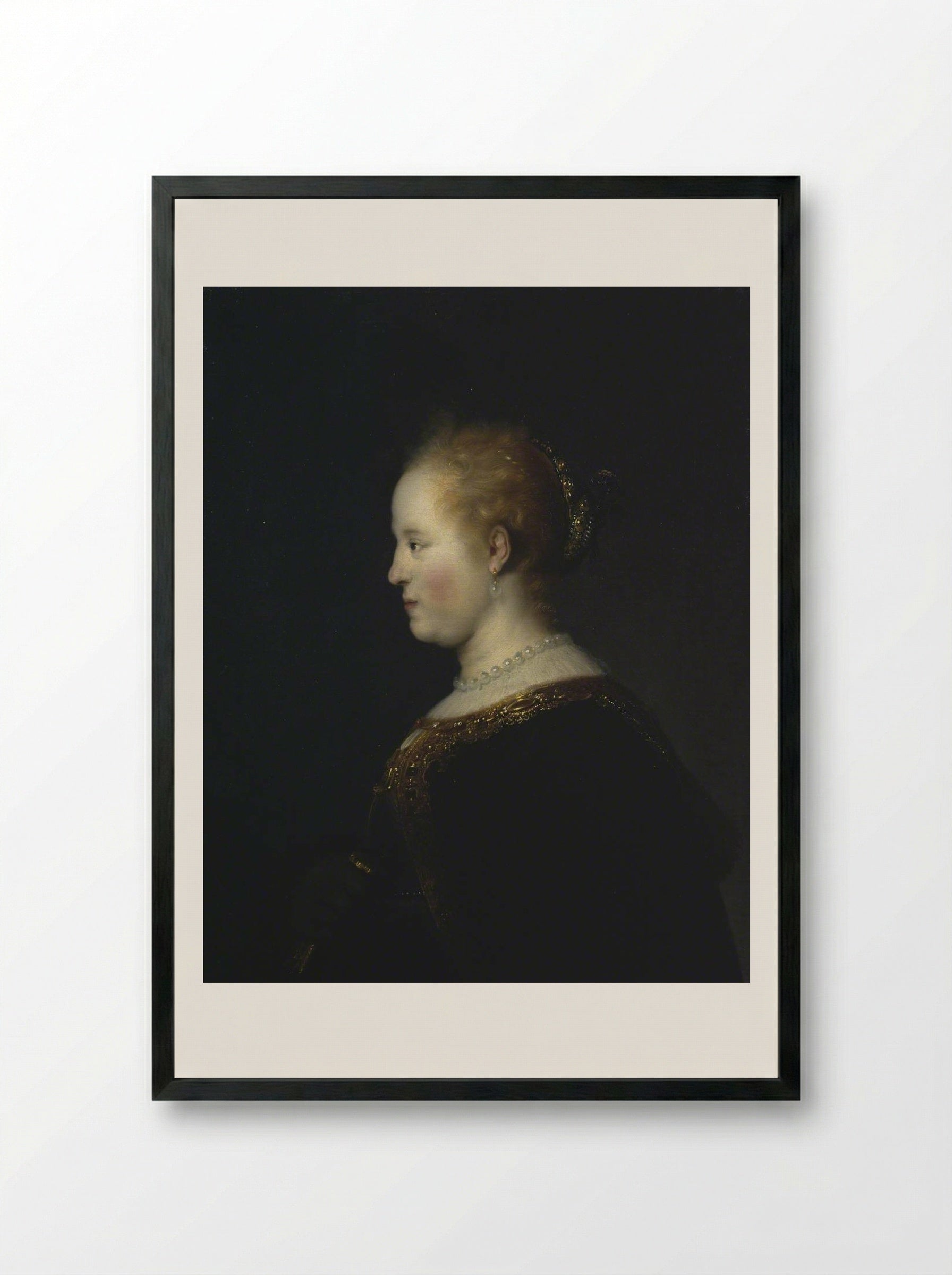 Portrait of a Woman - Rembrandt van Rijn - Framed Print Black