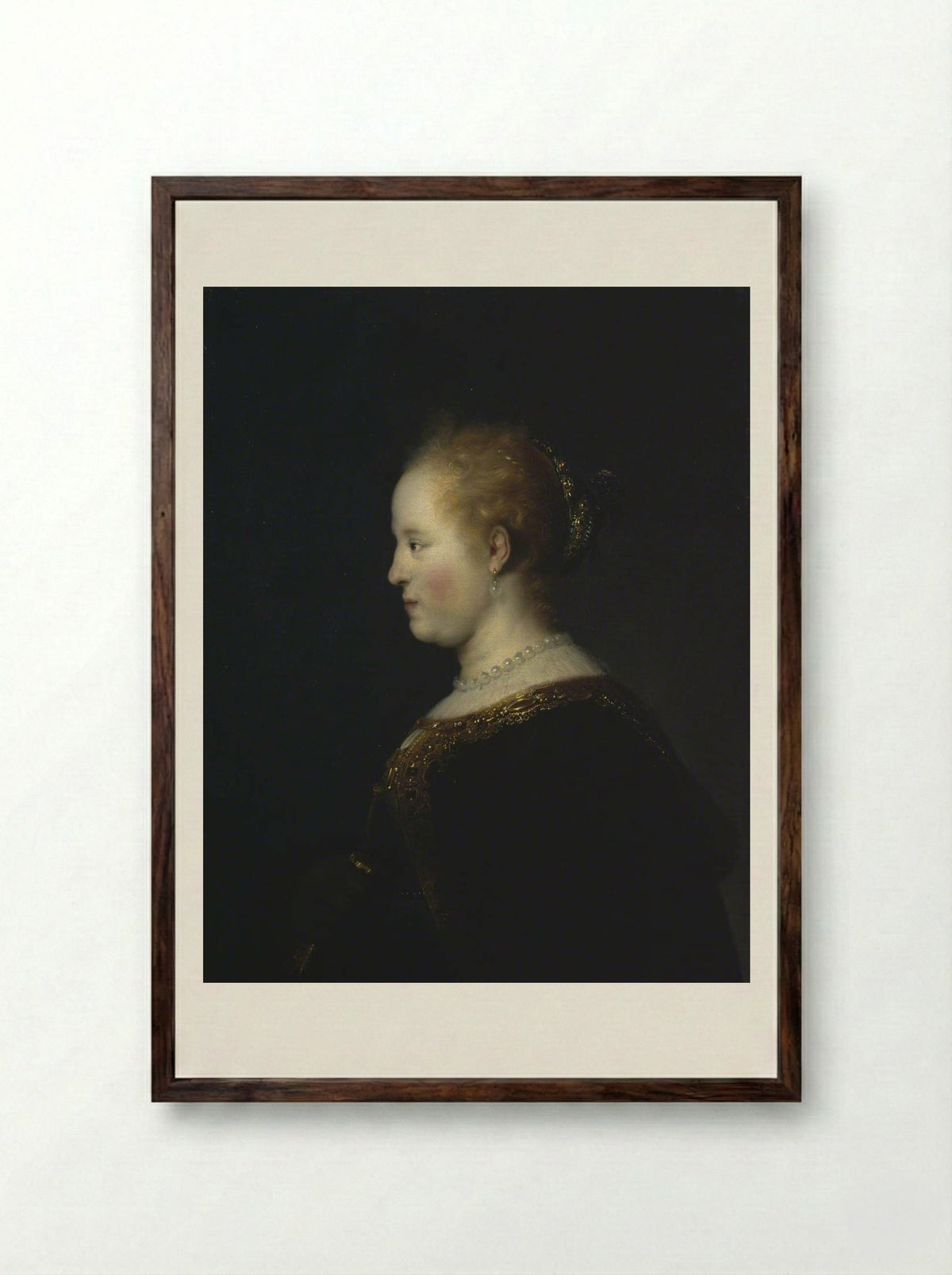 Portrait of a Woman - Rembrandt van Rijn - Framed Print Dark Wood
