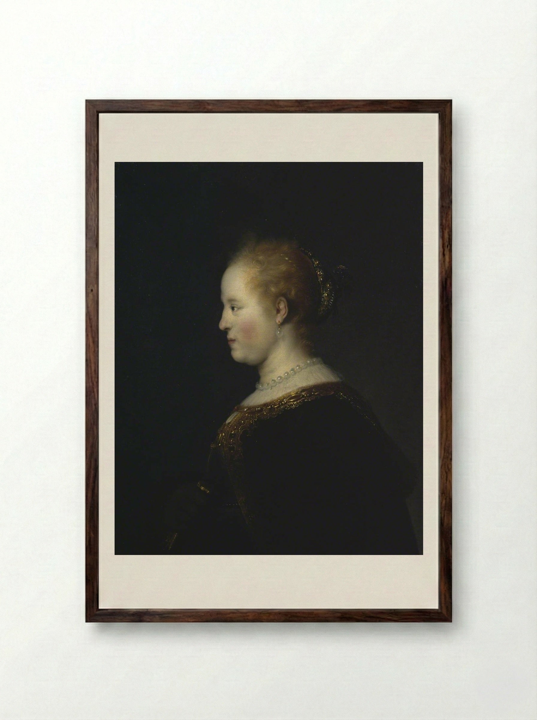 Portrait of a Woman - Rembrandt van Rijn - Framed Print Dark Wood