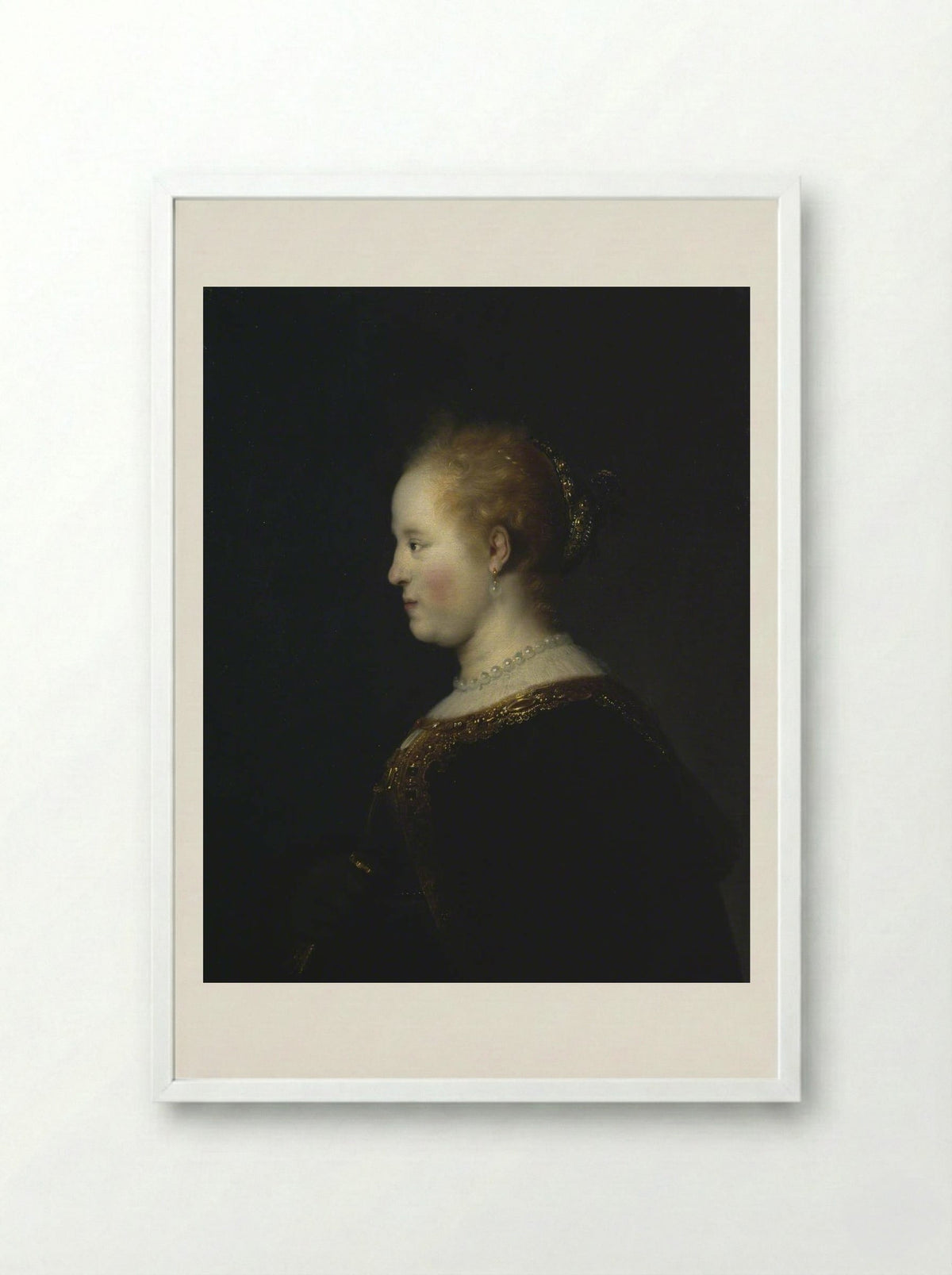 Portrait of a Woman - Rembrandt van Rijn - Framed Print White
