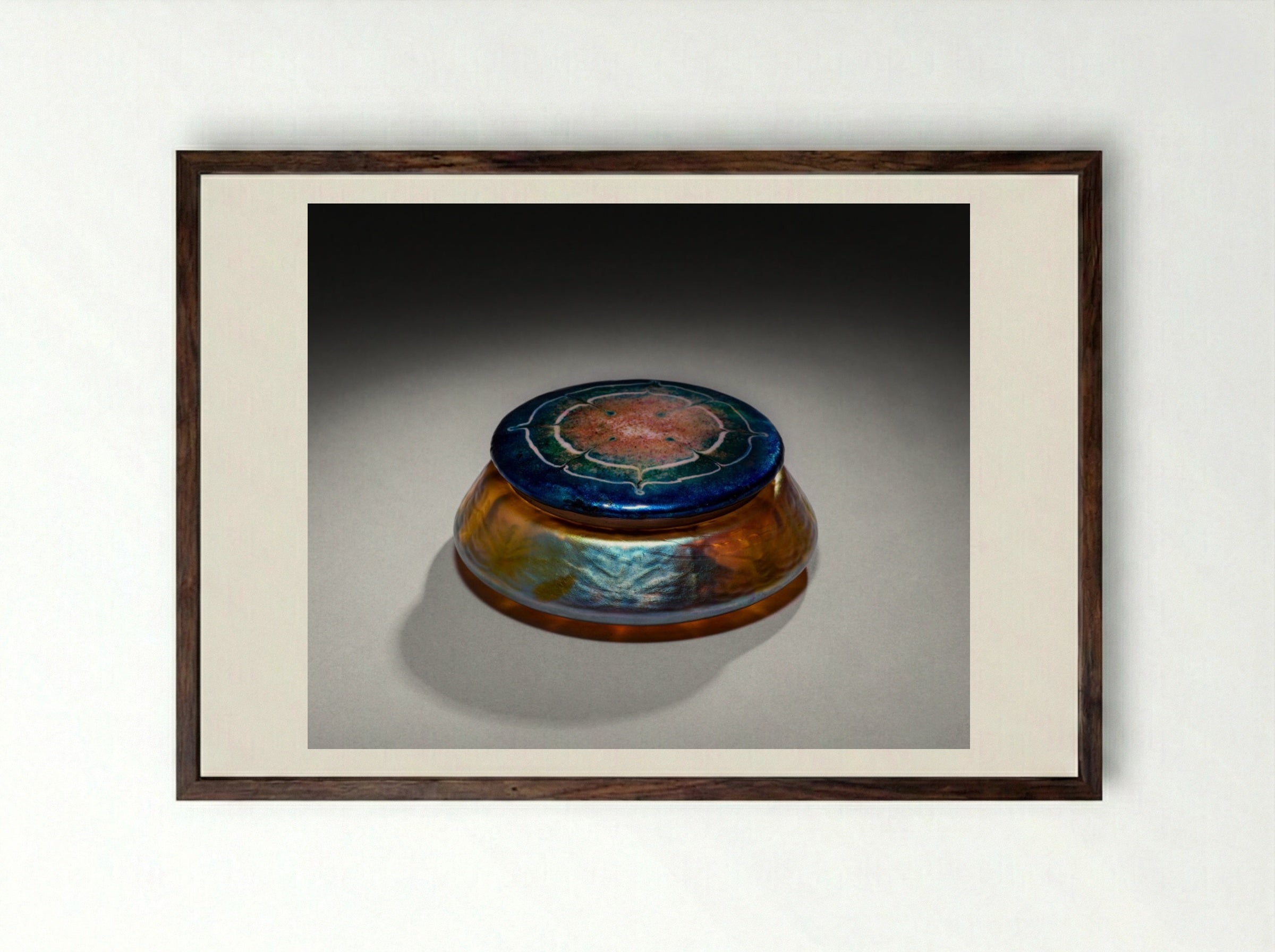 Covered Box - Louis Comfort Tiffany - Framed Print Dark Wood