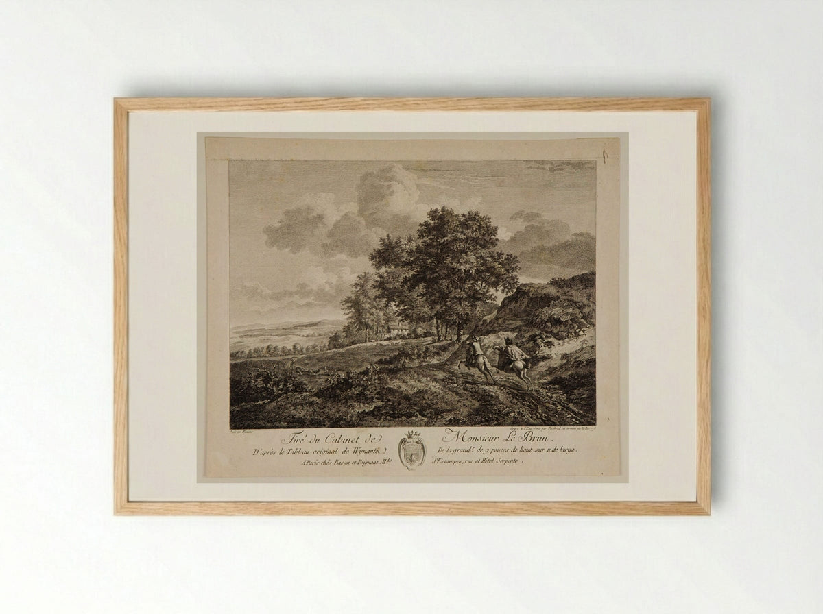 Landscape with Two Horsemen on a Road - Carl Wilhelm Weisbrod - Framed Print Wood