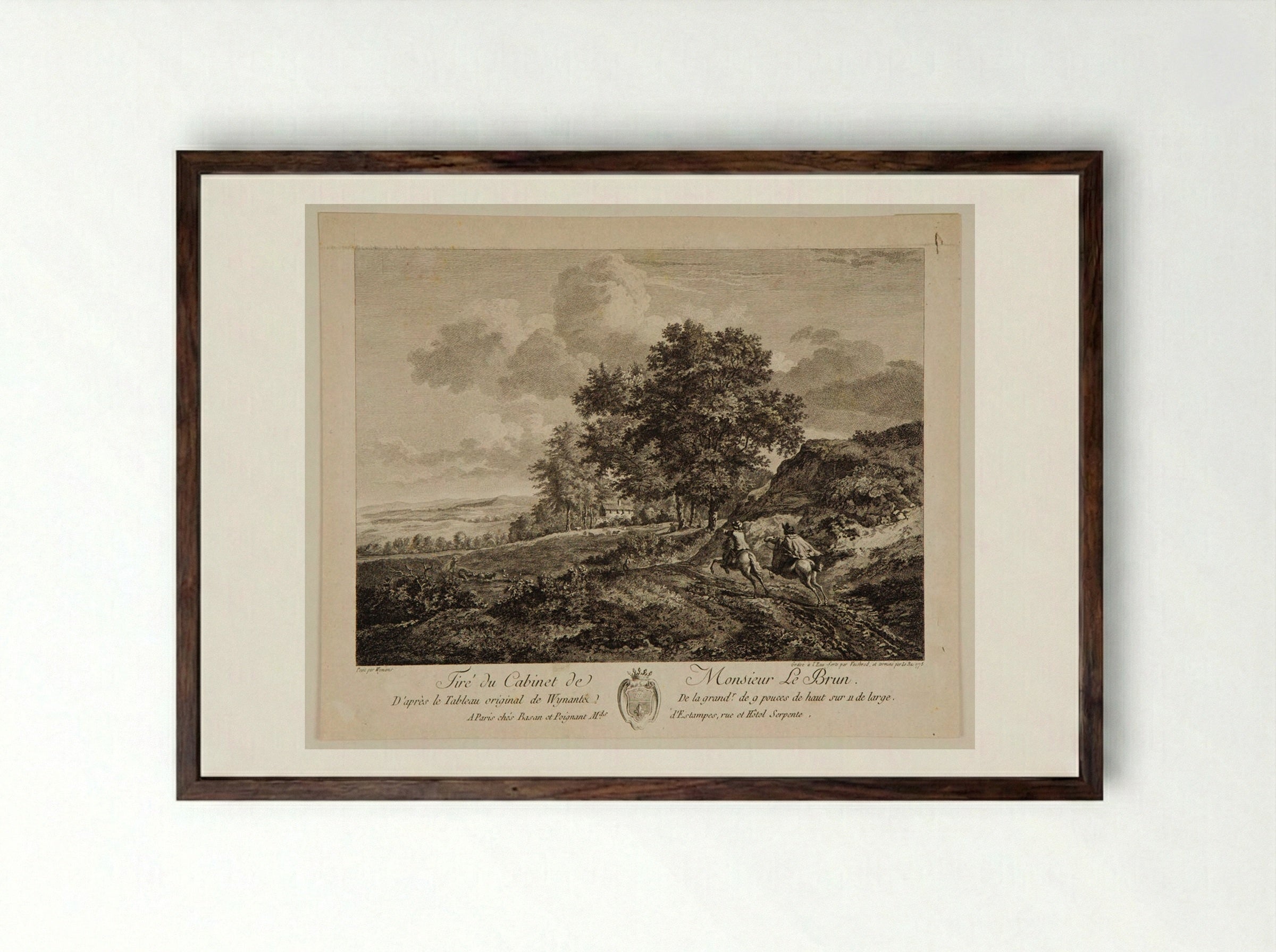 Landscape with Two Horsemen on a Road - Carl Wilhelm Weisbrod - Framed Print Dark Wood