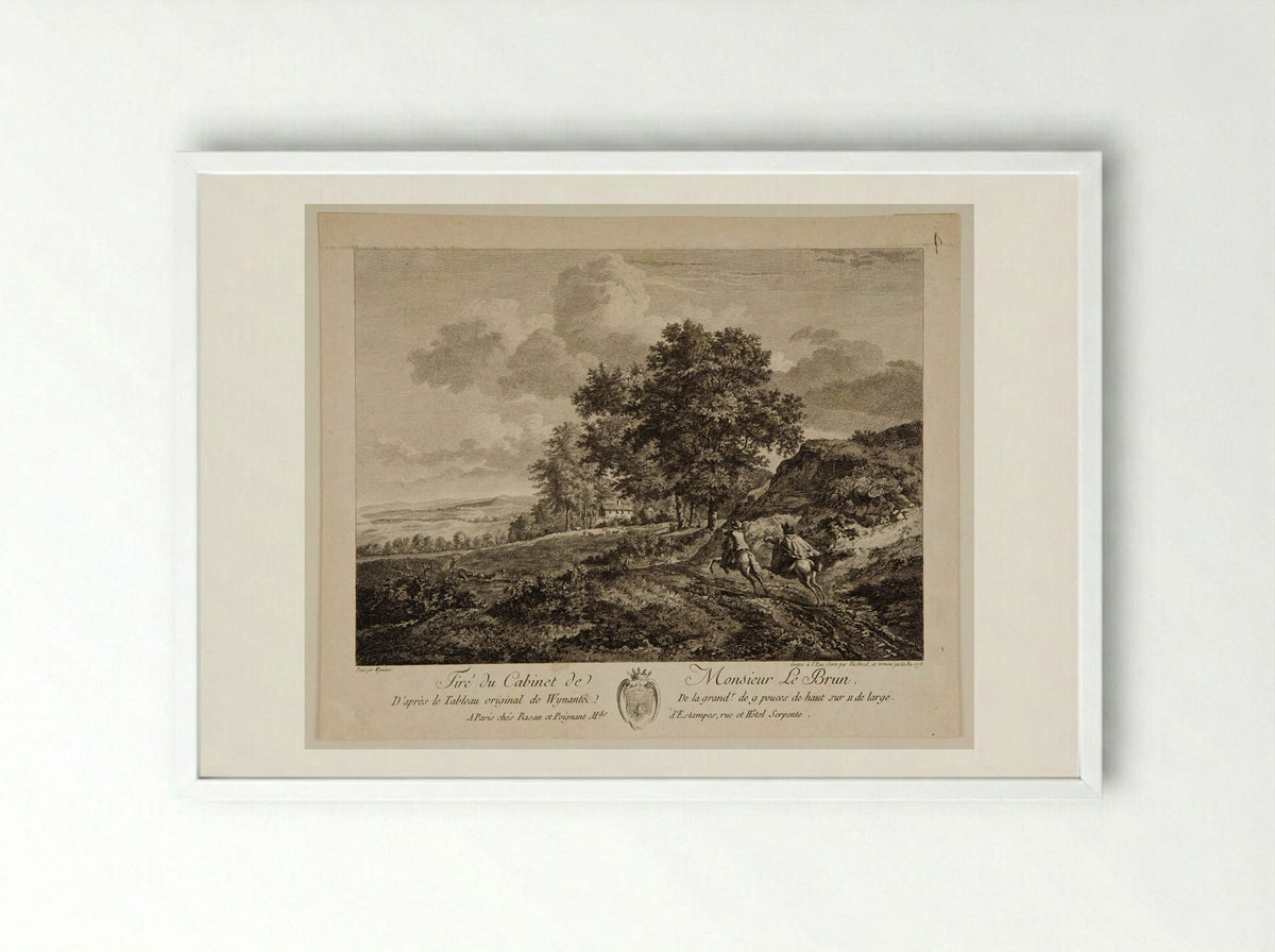 Landscape with Two Horsemen on a Road - Carl Wilhelm Weisbrod - Framed Print White