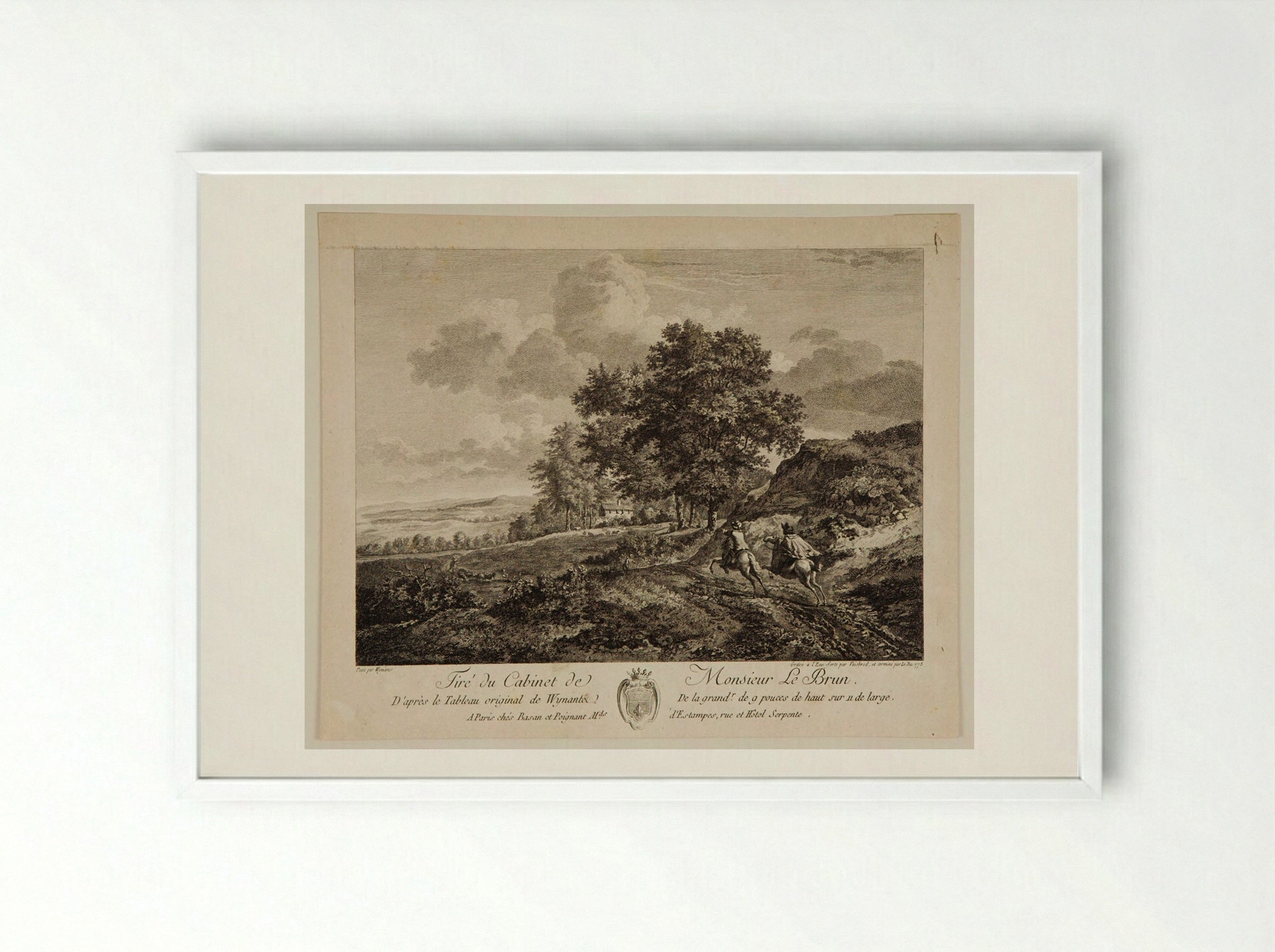 Landscape with Two Horsemen on a Road - Carl Wilhelm Weisbrod - Framed Print White