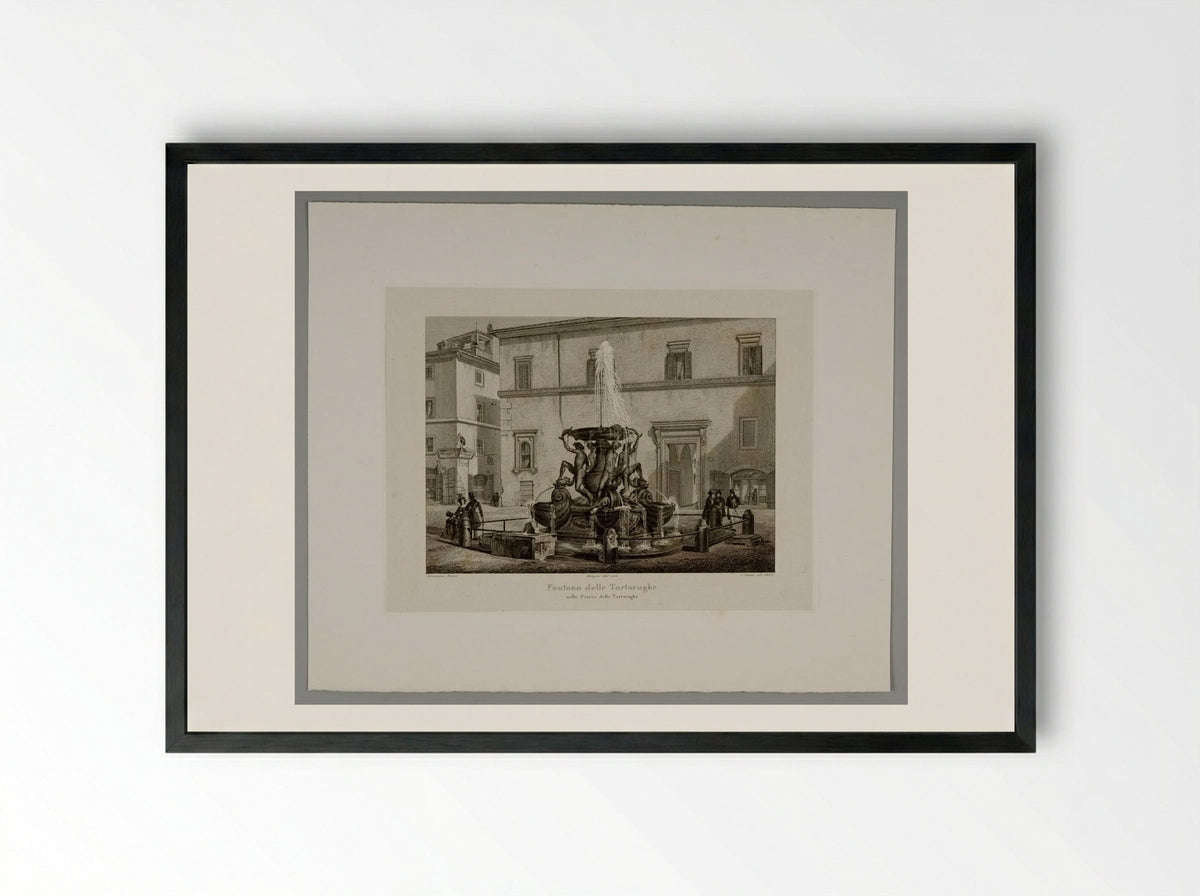 Fountain of the Tortoises in the Piazza of the Tortoises - Domenico Amici - Framed Print Black