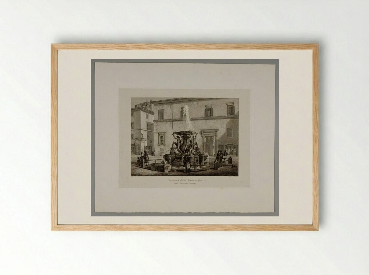 Fountain of the Tortoises in the Piazza of the Tortoises - Domenico Amici - Framed Print Wood