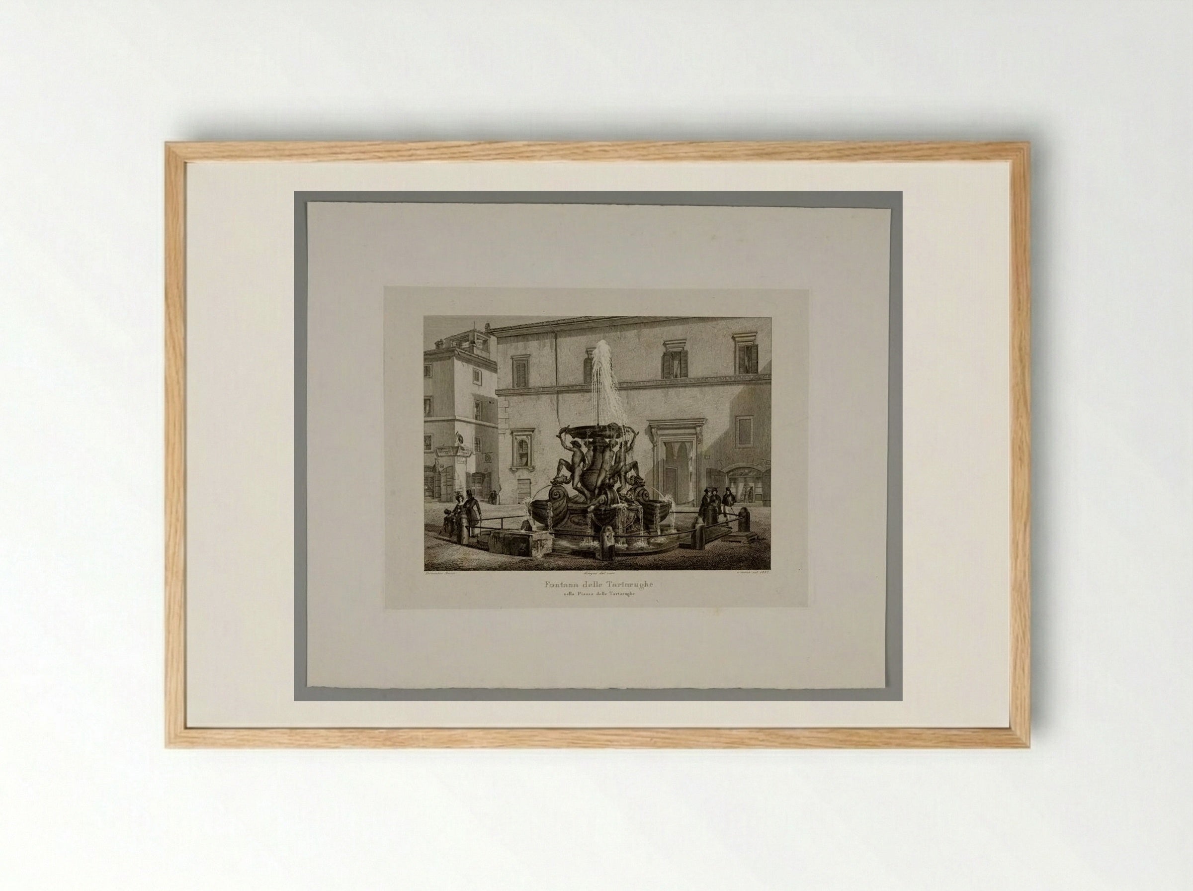Fountain of the Tortoises in the Piazza of the Tortoises - Domenico Amici - Framed Print Wood