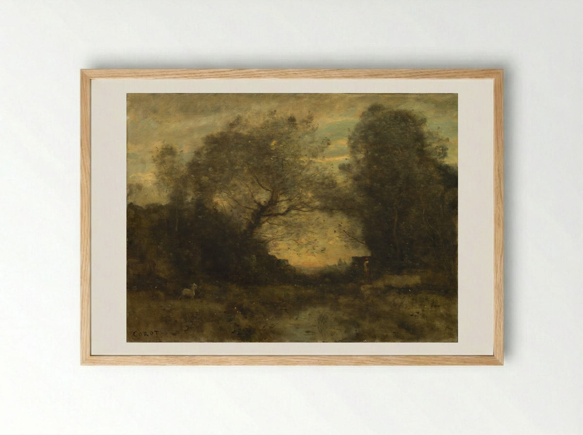The Pond at the Entrance of the Woods - Jean-Baptiste-Camille Corot - Framed Print Wood