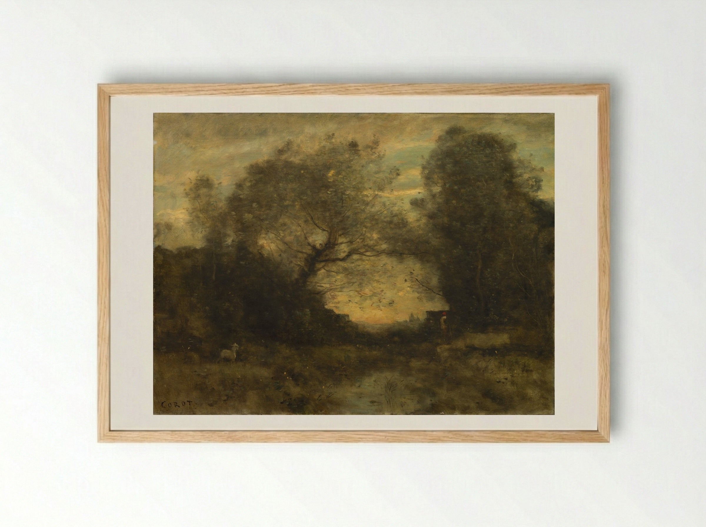 The Pond at the Entrance of the Woods - Jean-Baptiste-Camille Corot - Framed Print Wood