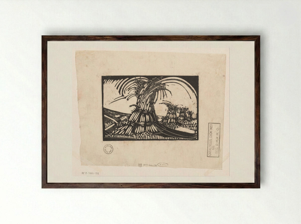 Korenschoven te Ede - Dick Ket - Framed Print Dark Wood