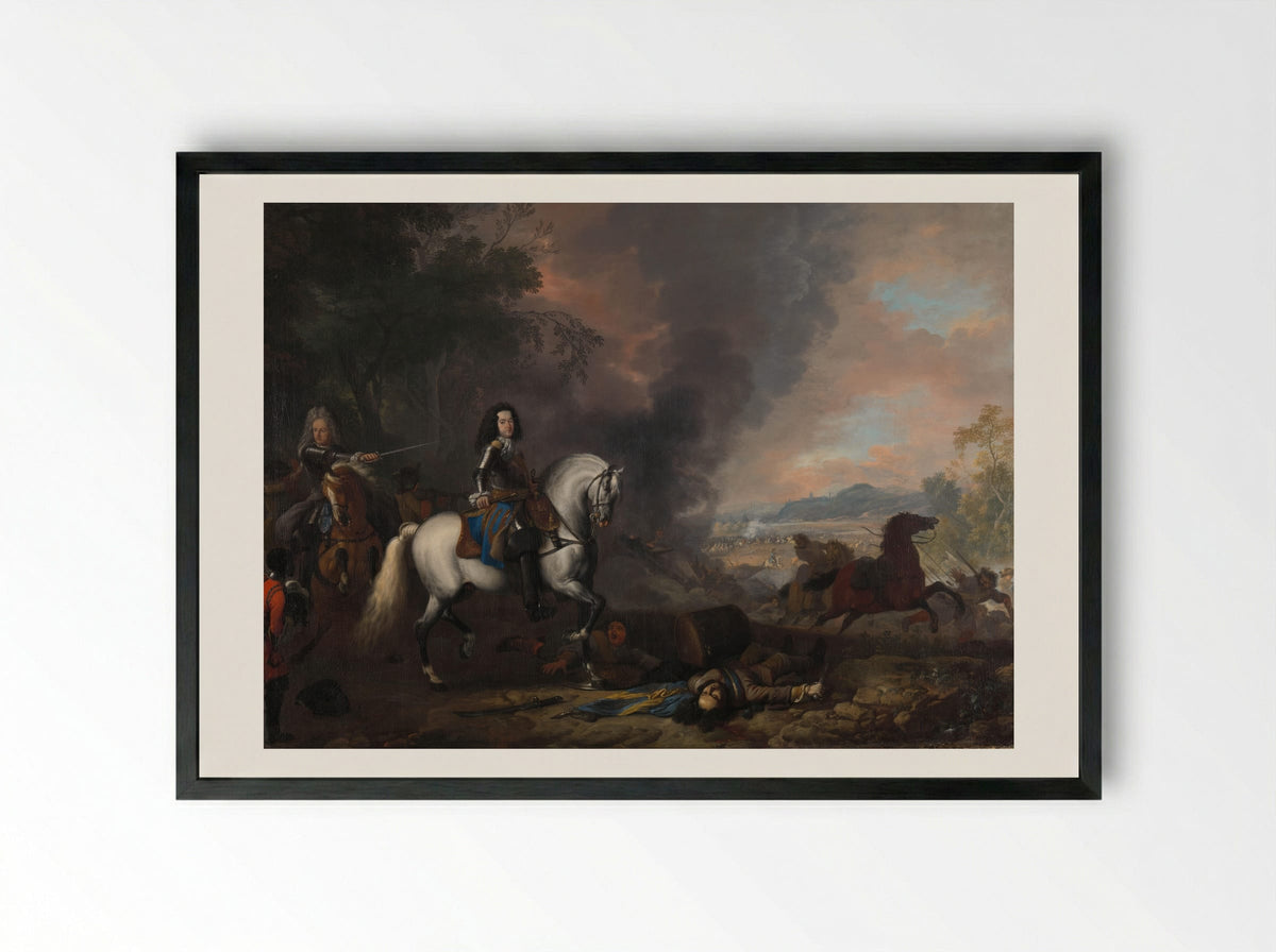 Hendrik Casimir II, Prince of Nassau-Dietz, at a Battle - Jan van Huchtenburg - Framed Print Black