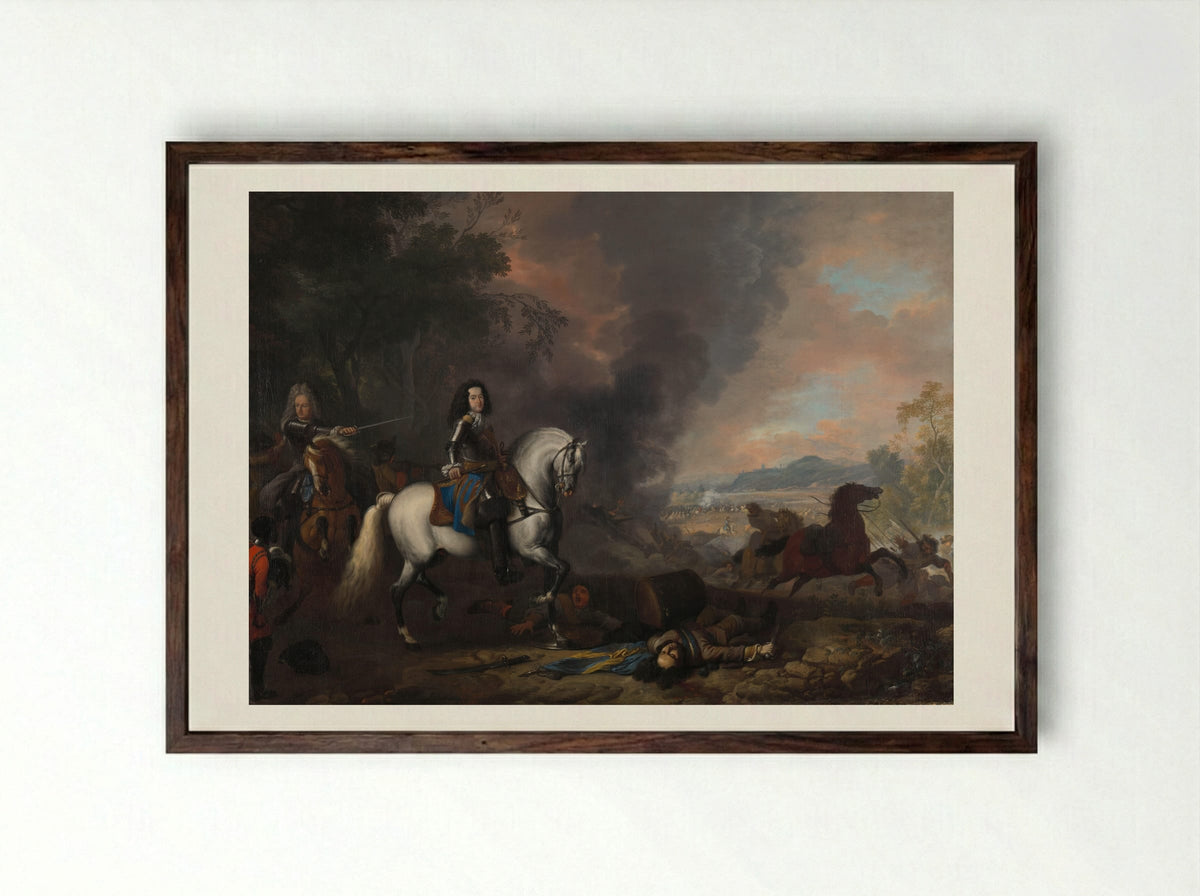 Hendrik Casimir II, Prince of Nassau-Dietz, at a Battle - Jan van Huchtenburg - Framed Print Dark Wood