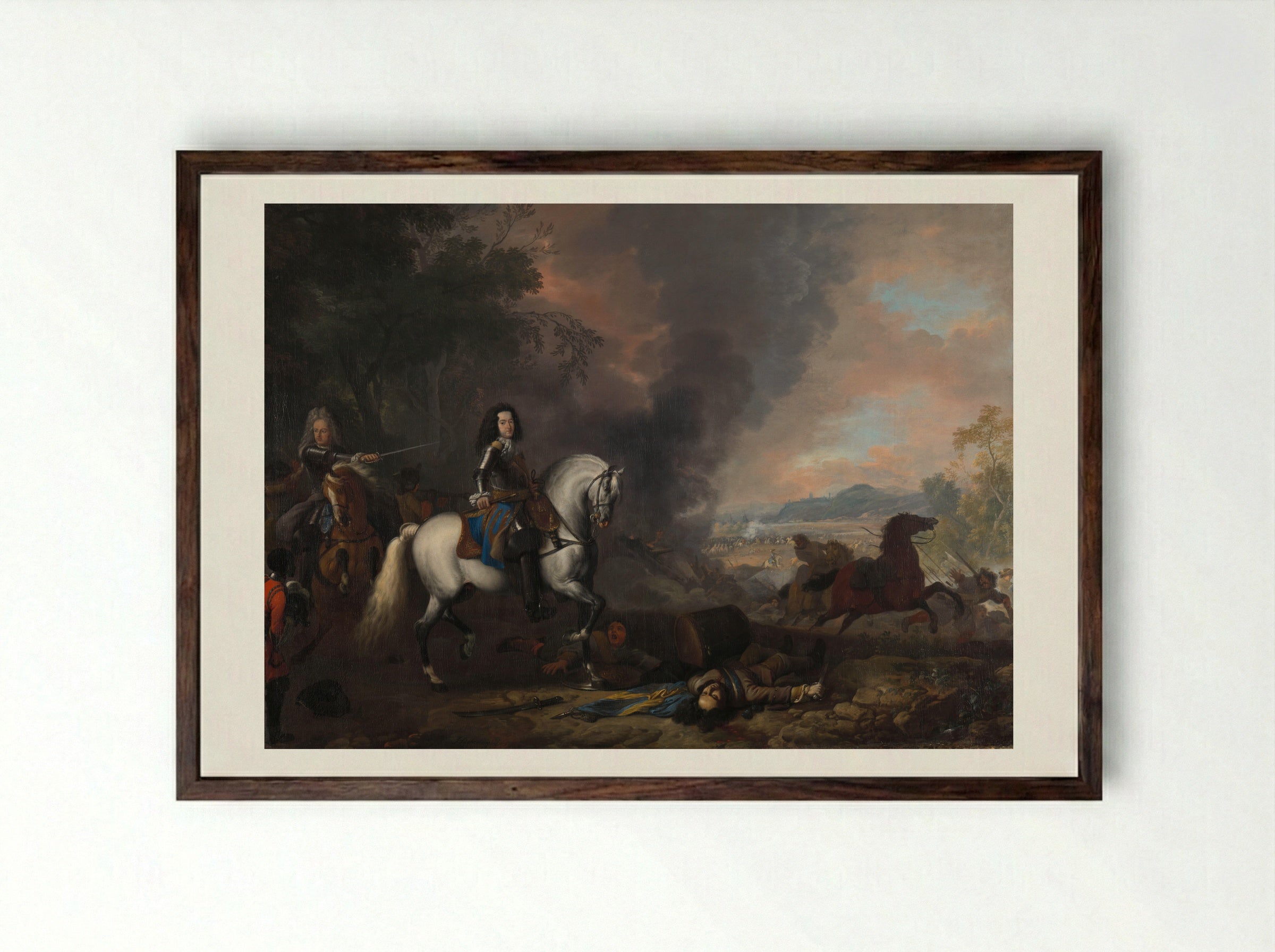 Hendrik Casimir II, Prince of Nassau-Dietz, at a Battle - Jan van Huchtenburg - Framed Print Dark Wood