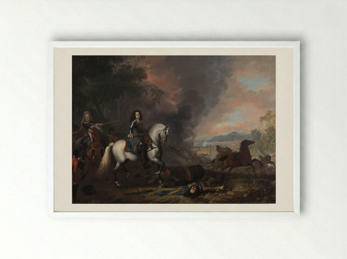 Hendrik Casimir II, Prince of Nassau-Dietz, at a Battle - Jan van Huchtenburg - Framed Print White