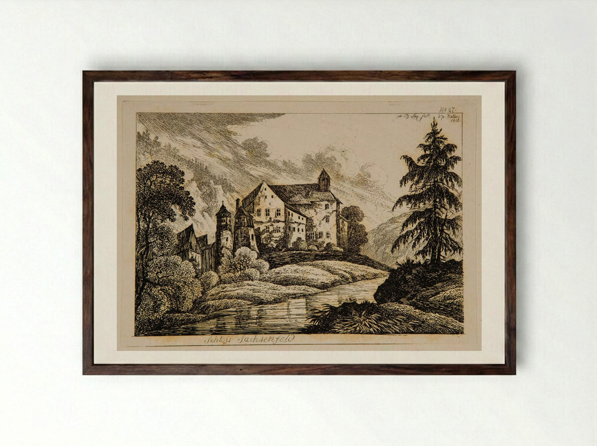Schloss Sachsenfeld - Johann Philipp Wilhelm Lenz - Framed Print Dark Wood